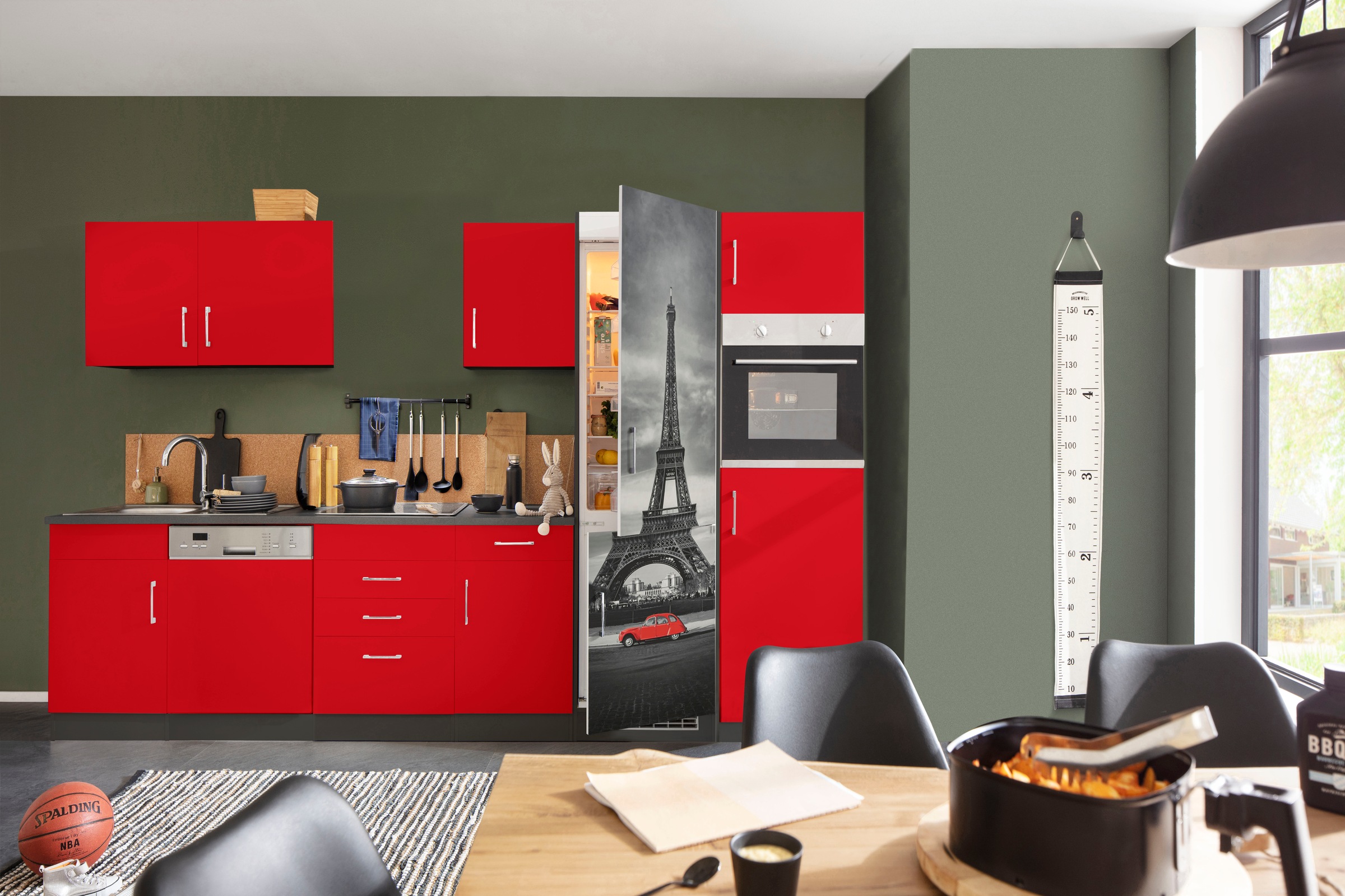 KOCHSTATION Küchenzeile »KS-Paris – Küchen mit einzigartigen Fotomotiven auf den Fronten« Breite 340 cm, wahlweise mit E-Geräten und Induktion