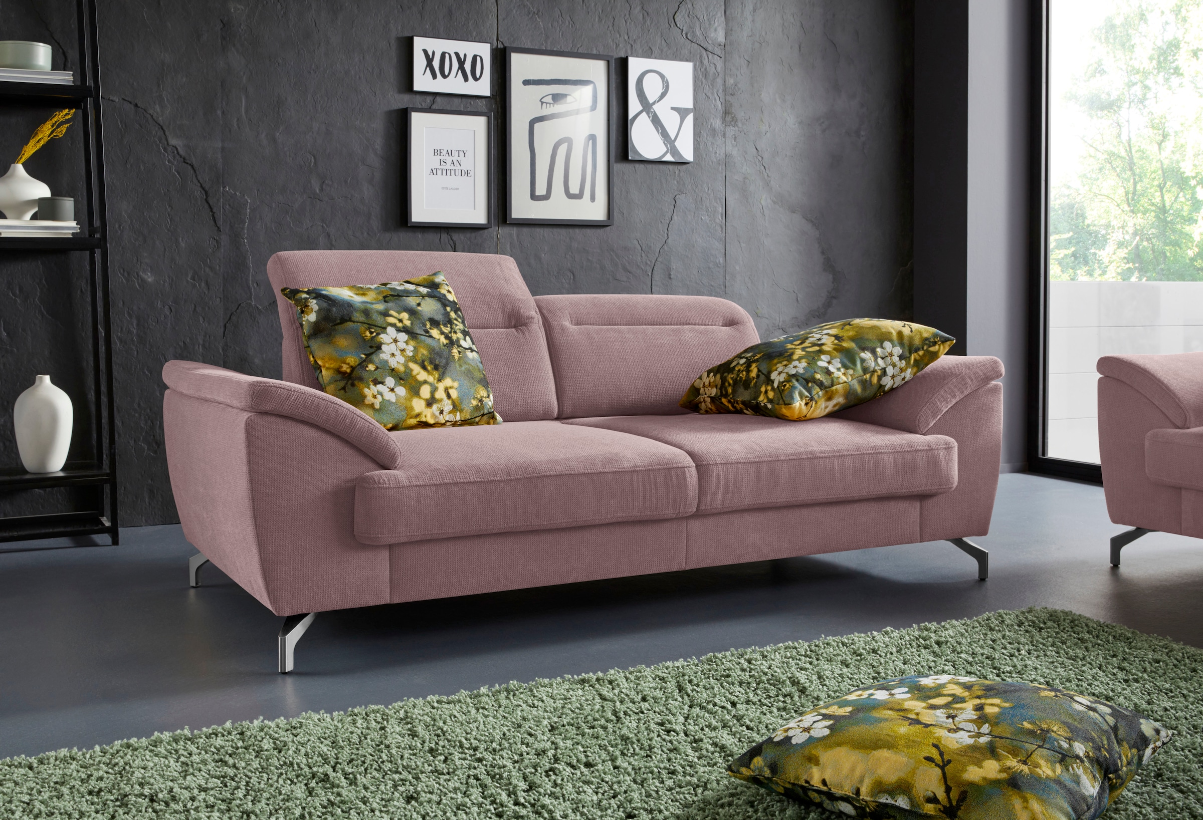 sit&more 2,5-Sitzer »Percy«, 12 cm Fußhöhe, Sitztiefenverstellung, wahlweise Kopfteilverstellung