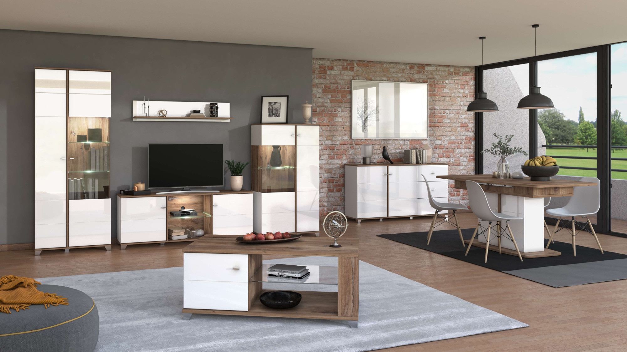 INOSIGN TV-Board »Burgundy Lowboard, TV-Schrank, TV-Ständer, Hochglanzfonten«, Hochglanzfronten und eine Innenausstattung in Flagstaff Eiche
