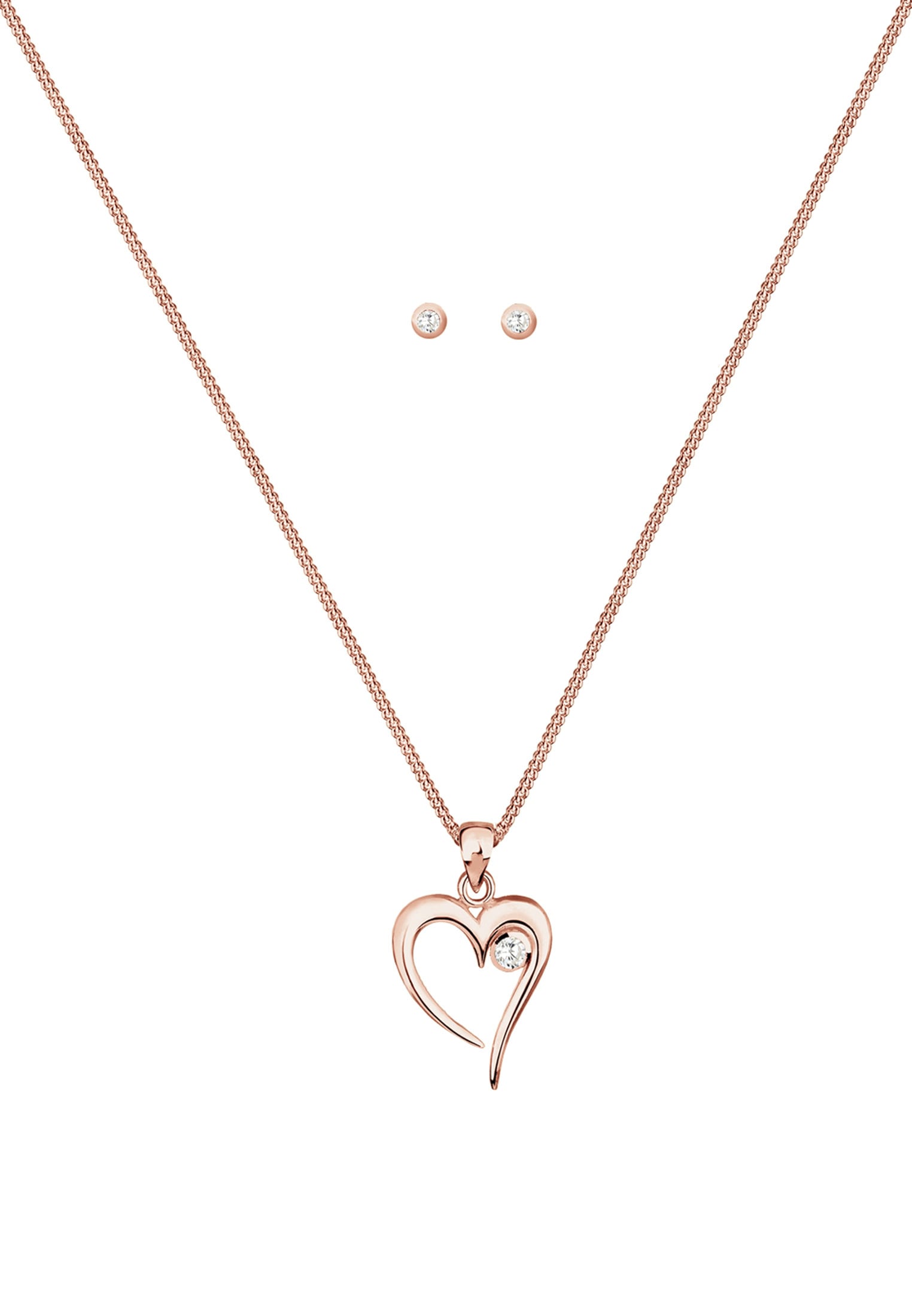 Elli Ohrring und Ketten Set »Schmuckset Herz Solitär Zirkonia In Love 925 Sterling Silber«