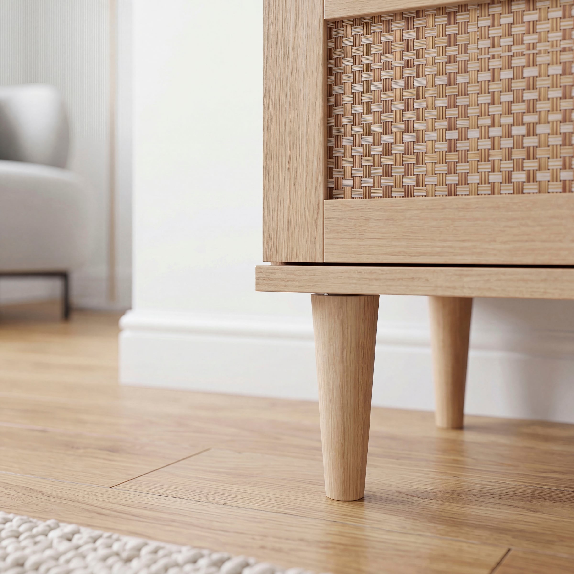 OTTO home Nachtkommode »ELLIAN mit natürlicher Geflechtoptik, 2 Schubladen« Holzfüße, Metallgriffe, Made in EU, viel Stauraum