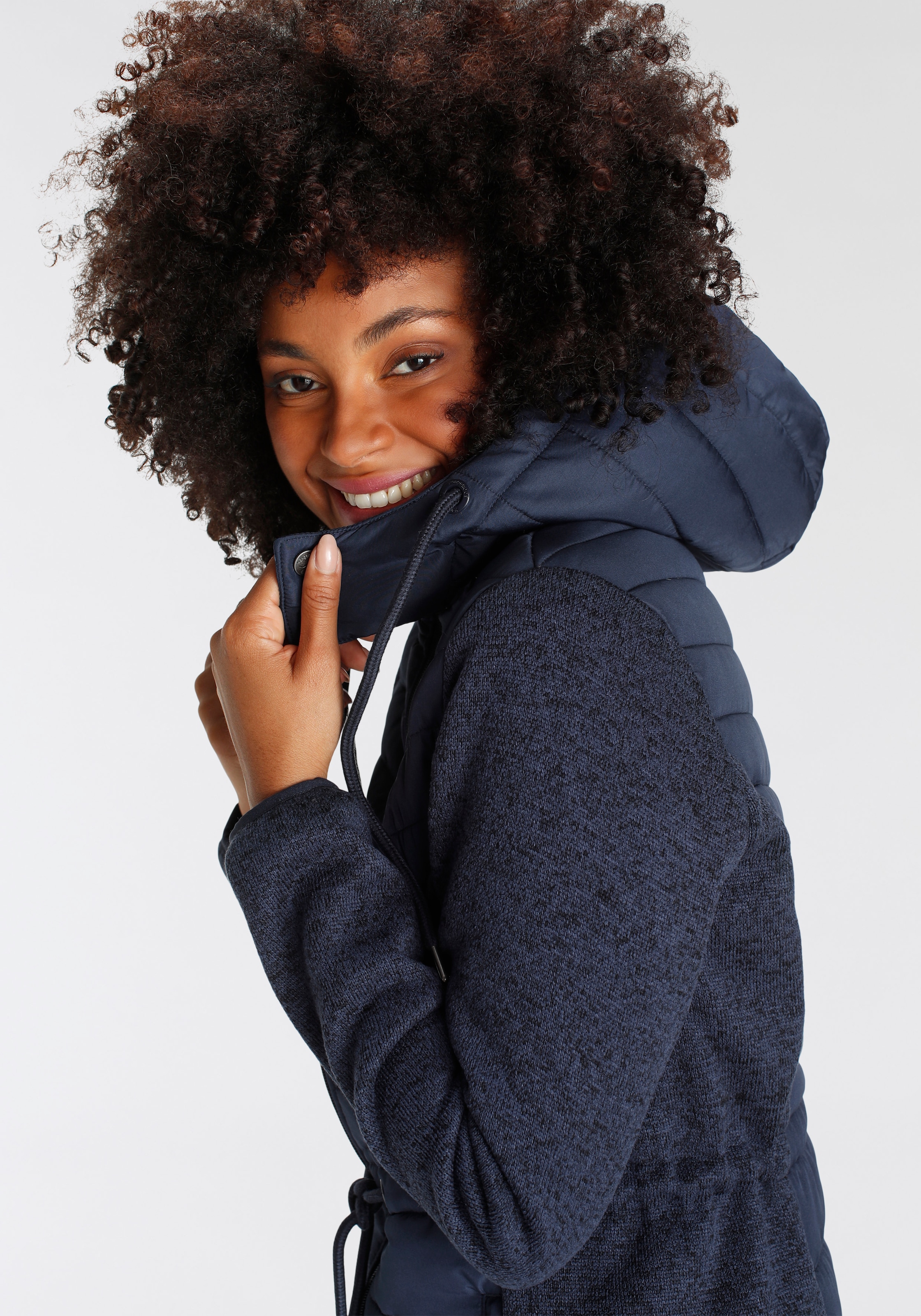 KangaROOS Steppjacke, mit Kapuze, im trendigem Material-Mix mit abnehmbarer Kapuze