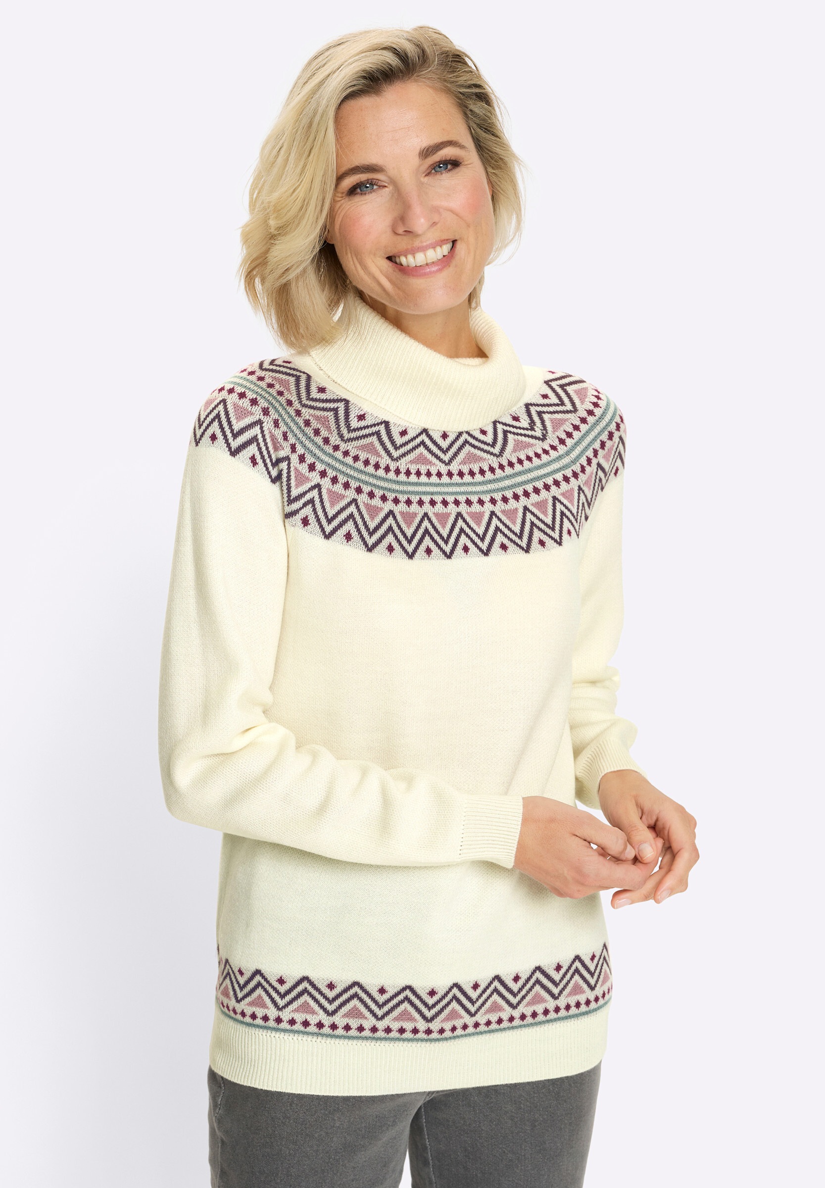 Sieh an! Longpullover »Rollkragen-Pullover Rollkragenpullover mit Norweger-Muster«