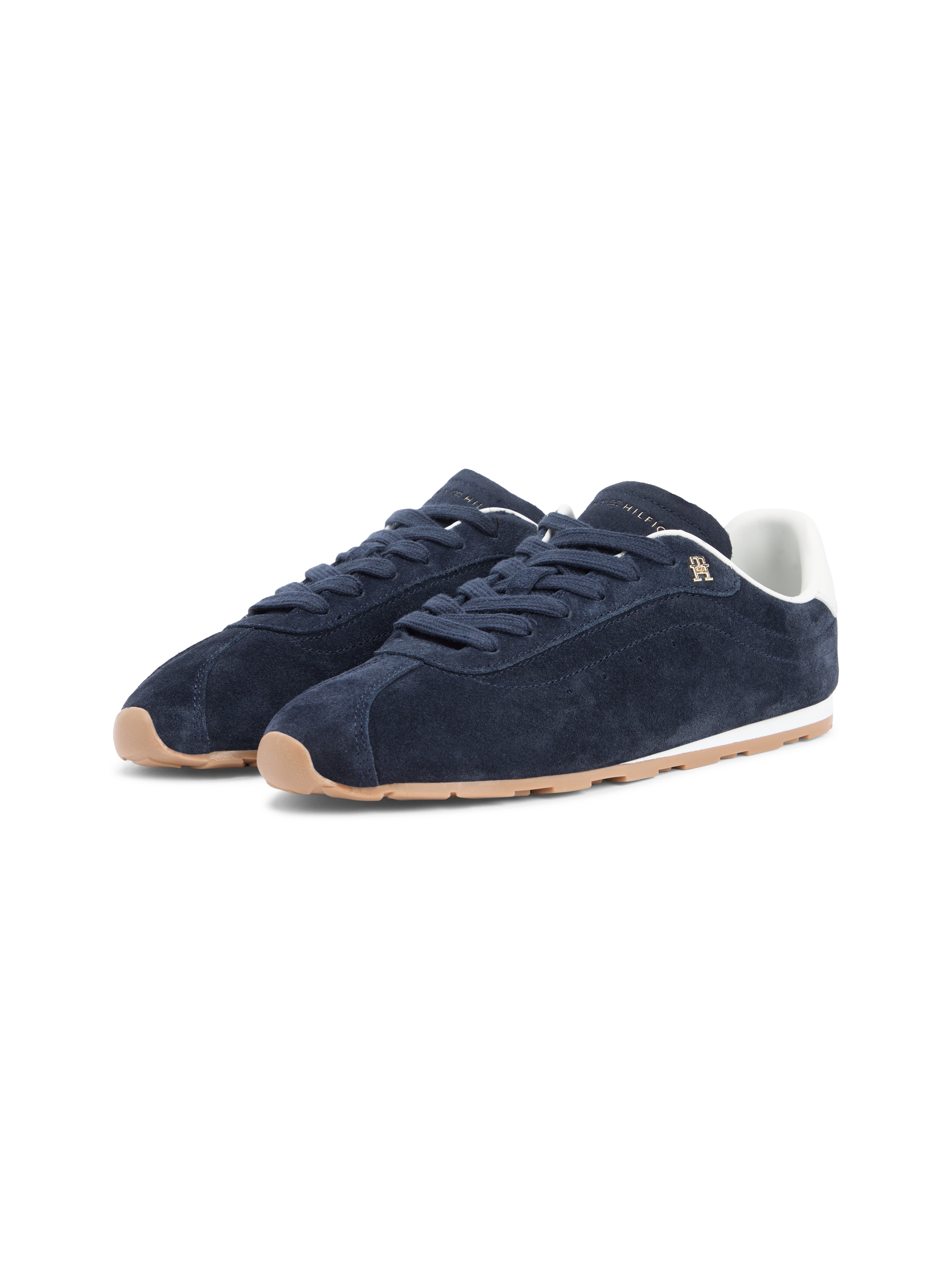 Tommy Hilfiger Sneaker »TH BELLA LOW RUNNER SUEDE«  Halbschuh, Schnürer, Freizeitschuh mit kontrastfarbenem Fersenbesatz