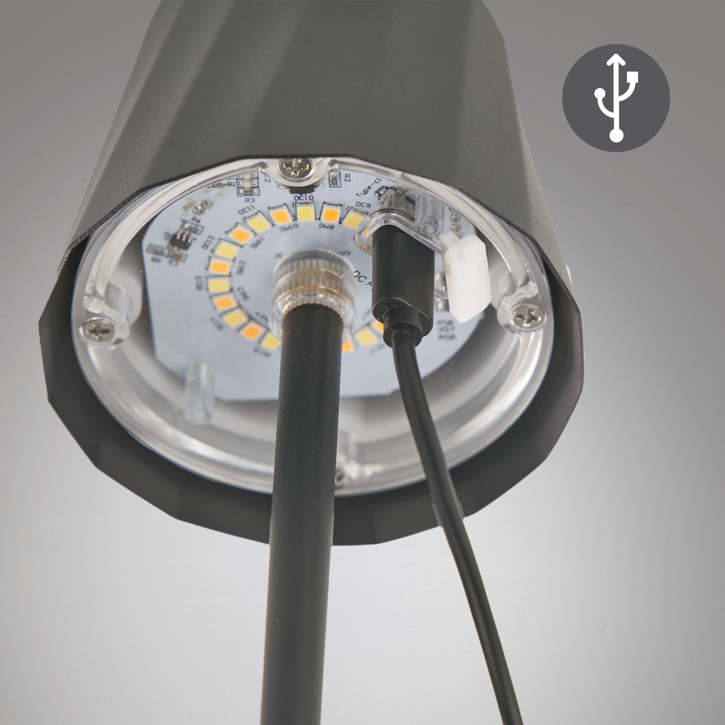 REALITY Leuchten LED Tischleuchte »DIAZ, Outdoor Akku Tischlampe Höhe 21 cm Ø 8,5 cm, IP44, Touchdimmer« LED-Board 1 Stk. Farbwechsler | warmweiß - kaltweiß CCT Lichtfarbe einstellbar 2700-6500K, 160 Lumen, 1,6W, USB Anschluss