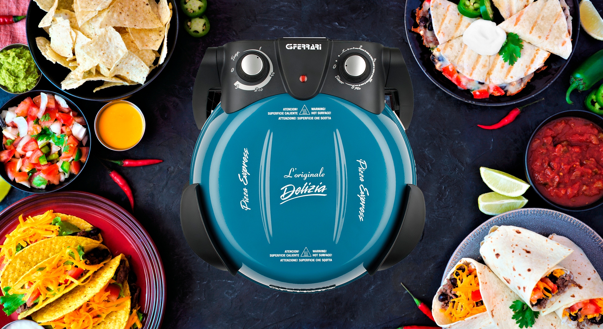 G3Ferrari Pizzaofen »G3Ferrari Delizia G1000604 blau«, bis 400 °C mit feuerfestem Naturstein / Pizza und Fladen uvm. in 3 Min