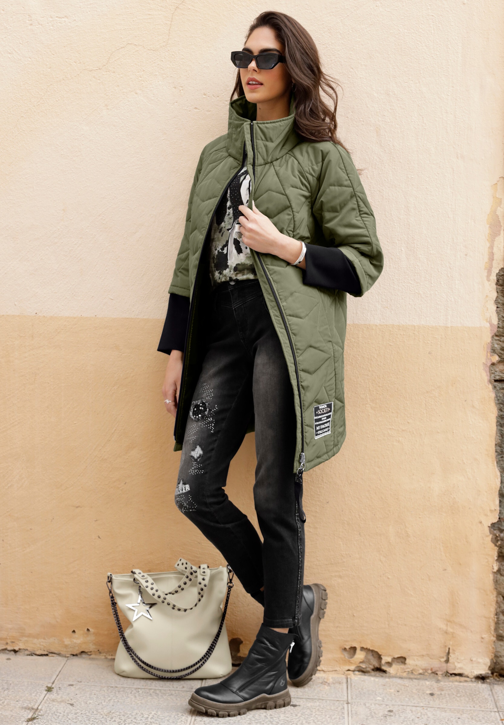 heine Steppjacke »Longjacke Longjacke mit modischer Steppung« ohne Kapuze