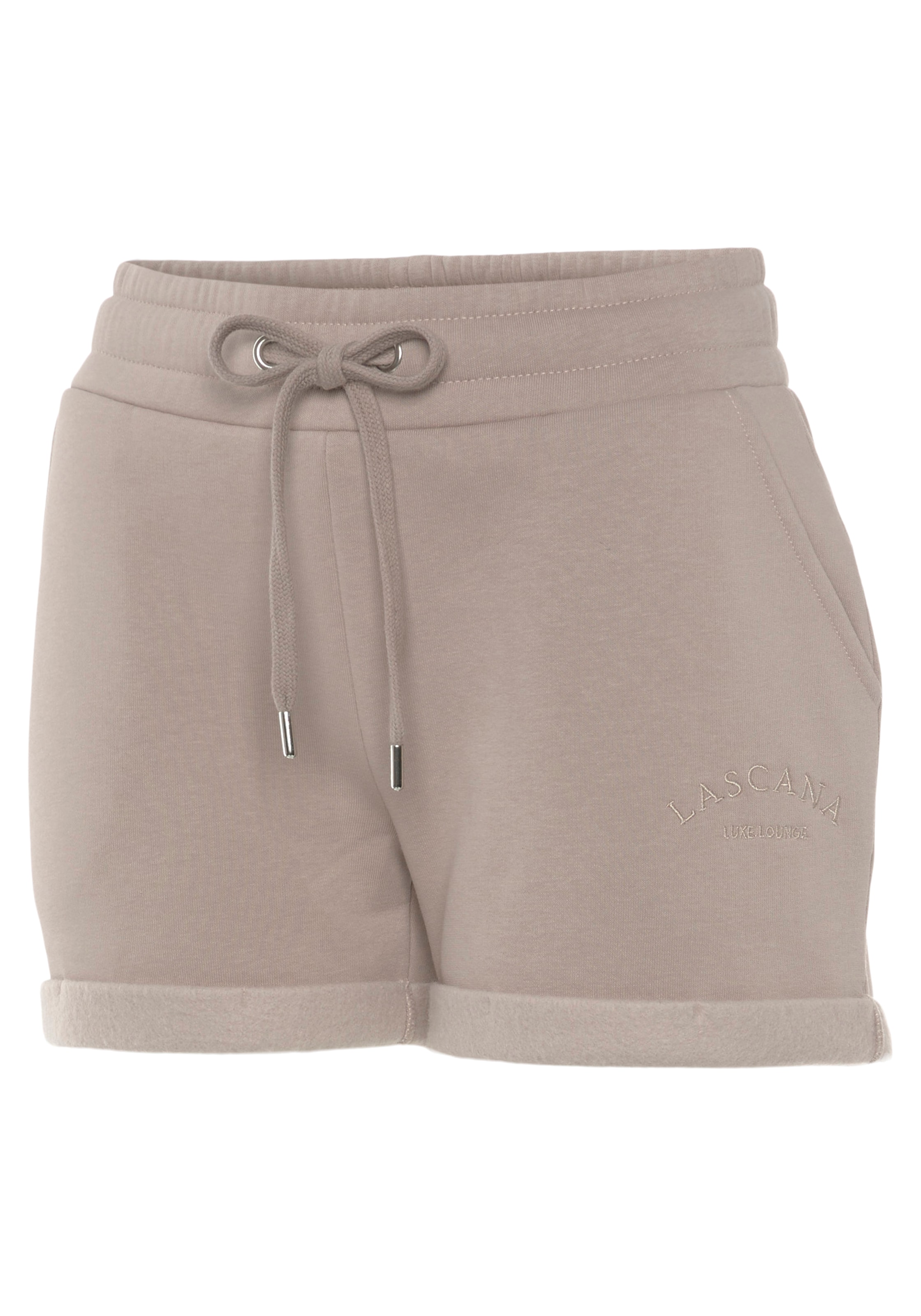 LASCANA Relaxshorts »-Sweatshorts -Kurze Hose«, mit seitlichen Taschen und Logostickerei, Loungewear, Loungeanzug