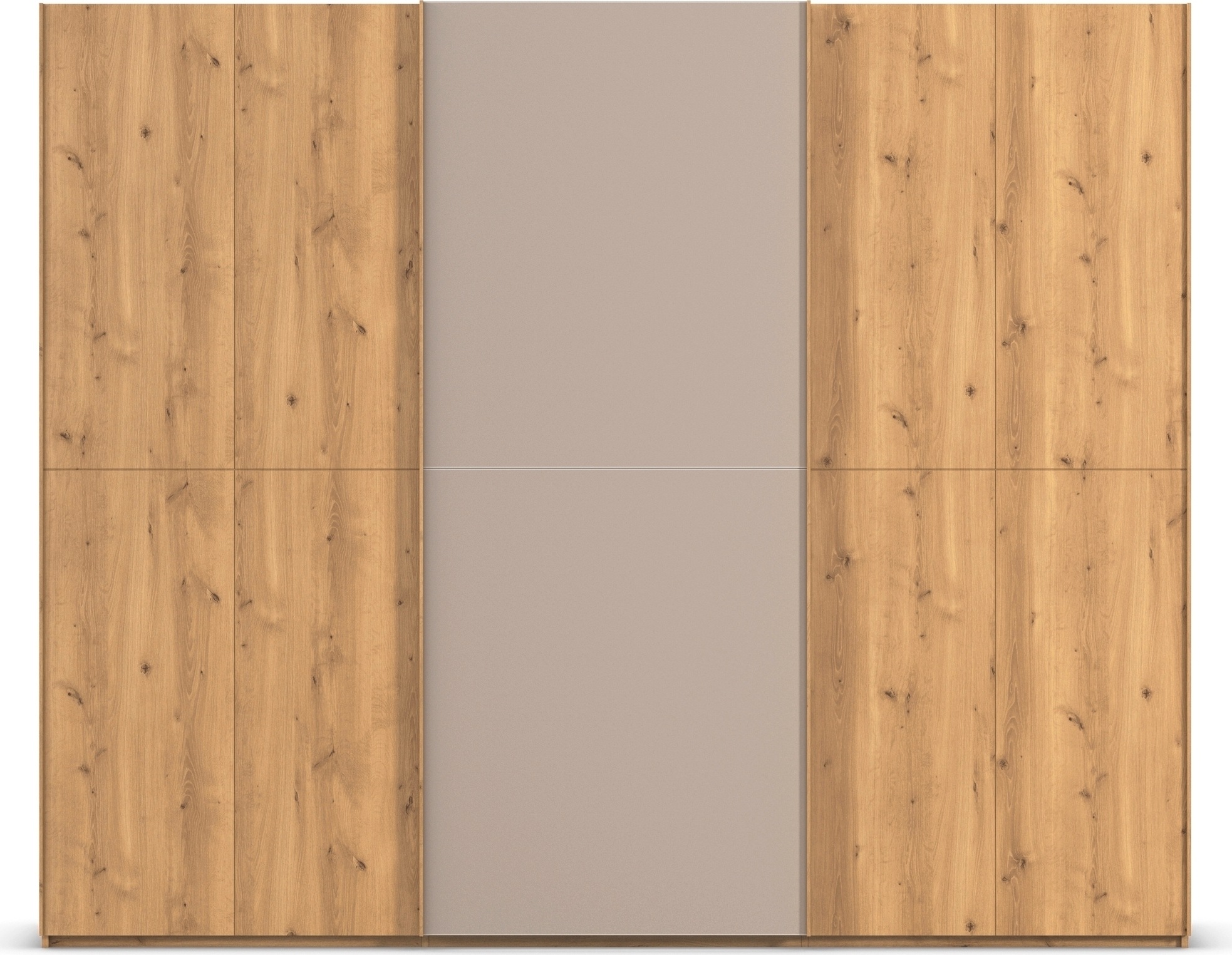 rauch Schwebetürenschrank »Kleiderschrank Schrank Garderobe Schlafzimmerschrank SCALE-WOOD«, edle geteilte Front in massiver Asteiche mit Glastüren MADE IN GERMANY
