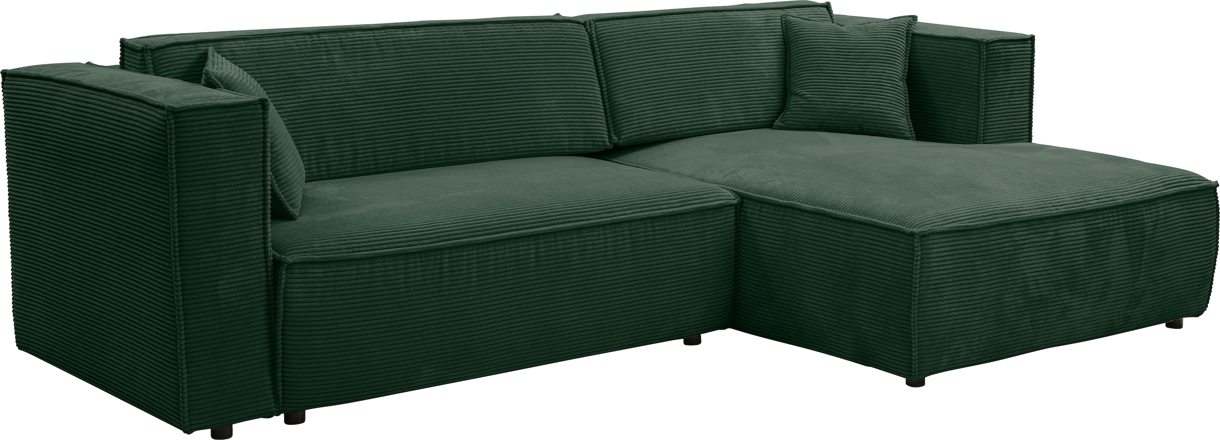 WERK2 Ecksofa »Atlanta-New, modernes Design, Stellmaße 280x147cm, L-Form, Kedernaht«, hoher Komfort, Schlaffunktion & Bettkasten, Cord, Moosgrün