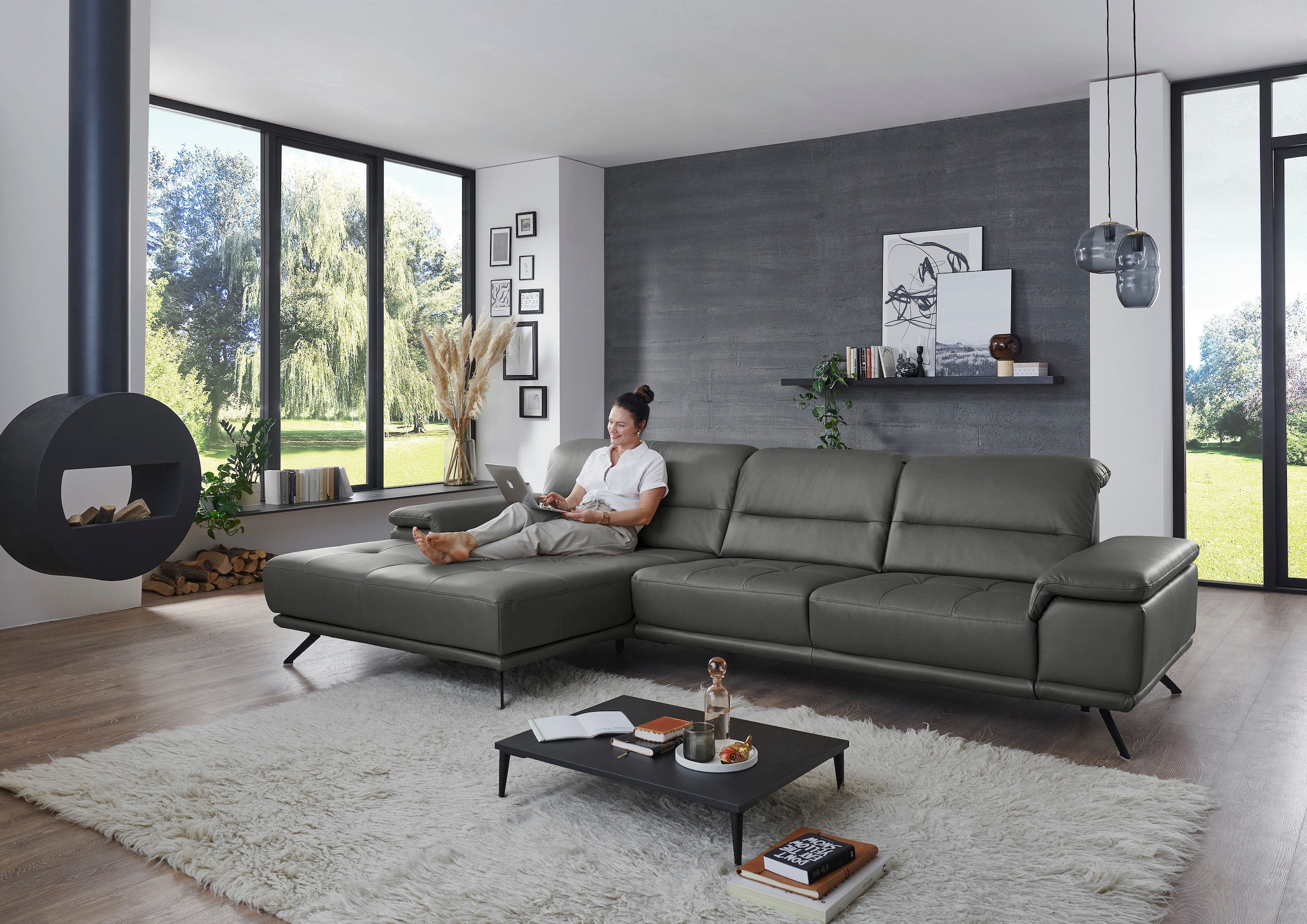 Die PlanBar Ecksofa »PN-EM19074, L-Form, Breite 343 cm« inkl. Sitztiefen- und Kopfteilverstellung
