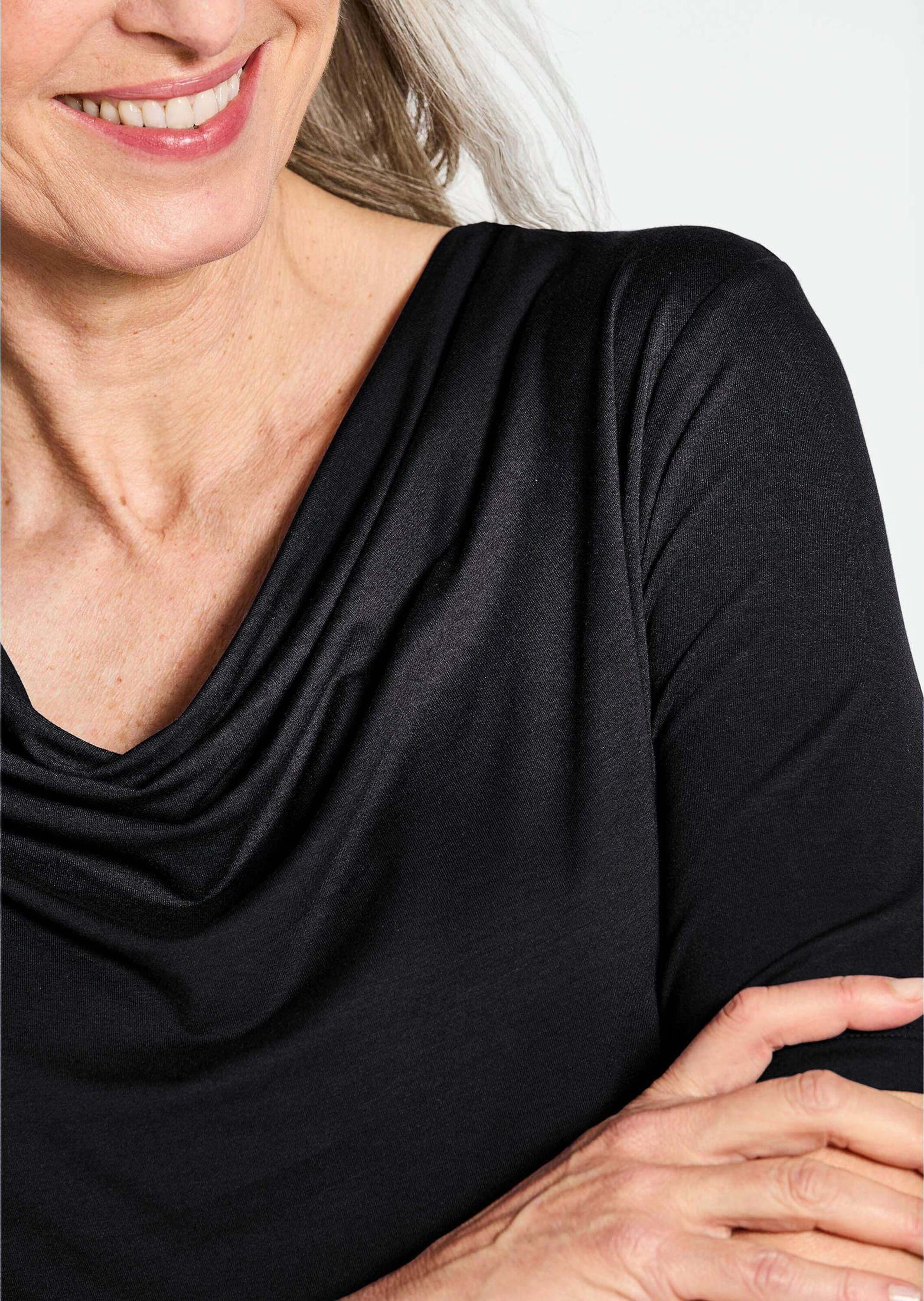 GOLDNER Kurzarmshirt »Kurzgröße Blusenshirt mit Wasserfallausschnitt« Sonstige
