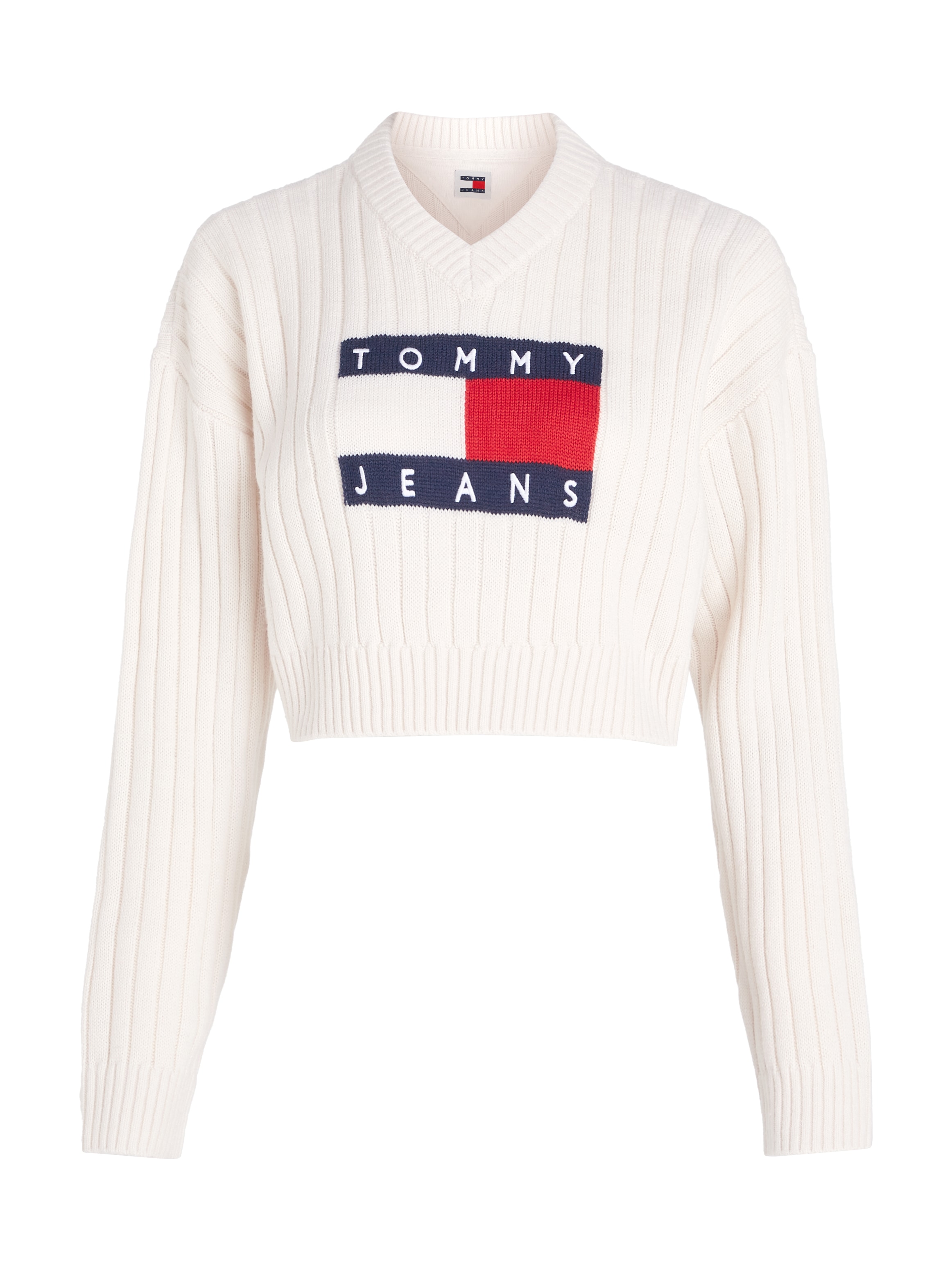 Tommy Jeans Strickpullover »TJW VNCK CENTER FLAG SWEATER EXT«, mit Tommy Jeans Center Logo-Flag