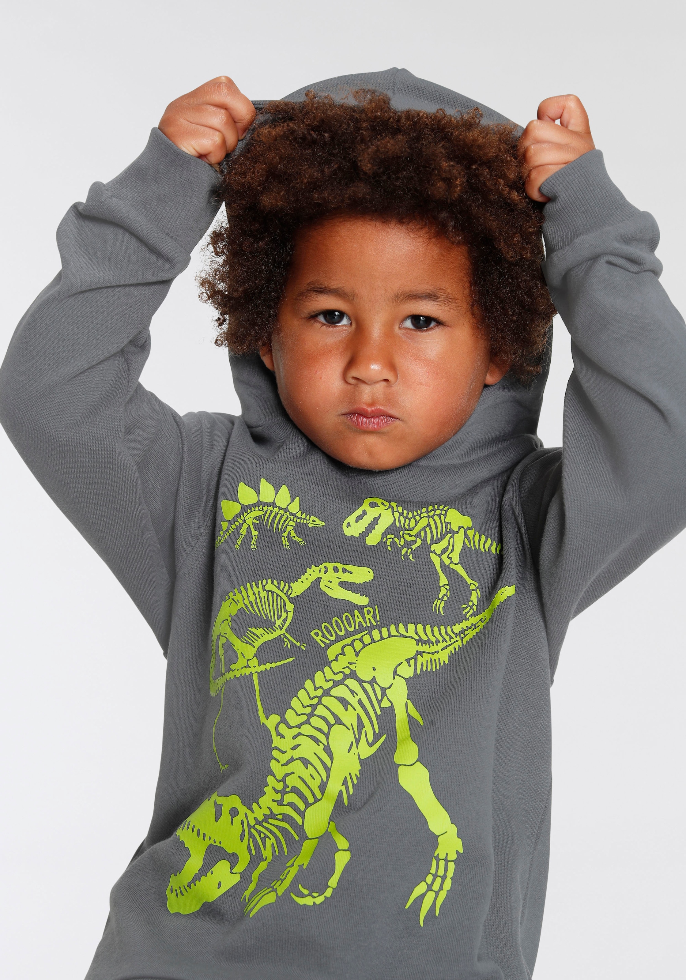 KIDSWORLD Kapuzensweatshirt »DINO«, Langarm, Basic-Passform, mit stylischem Druck, aus Baumwolle