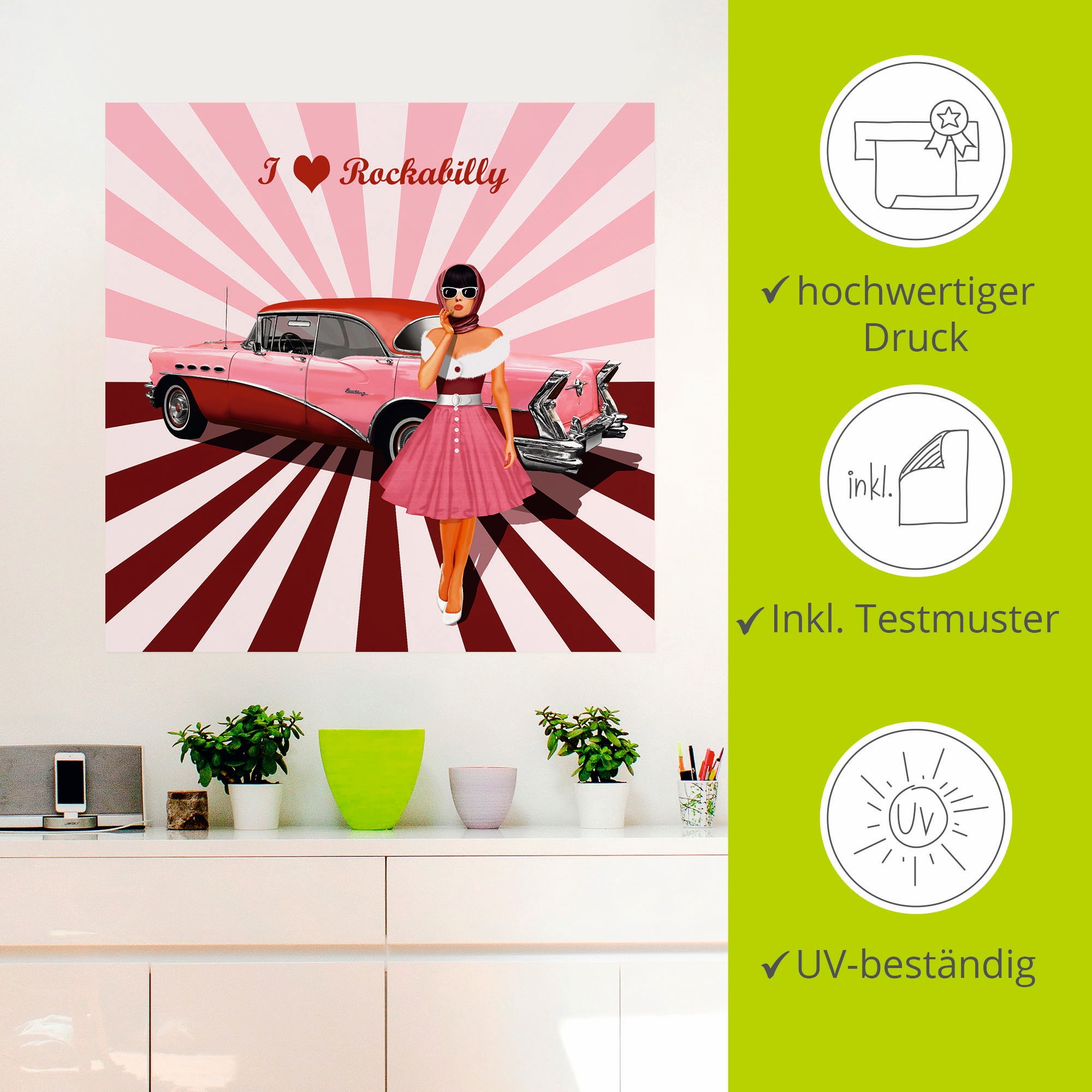 Artland Wandbild »Ich liebe Rockabilly«, Ausstellungsplakate, (1 St.), als Alubild, Outdoorbild, Leinwandbild, Poster, Wandaufkleber