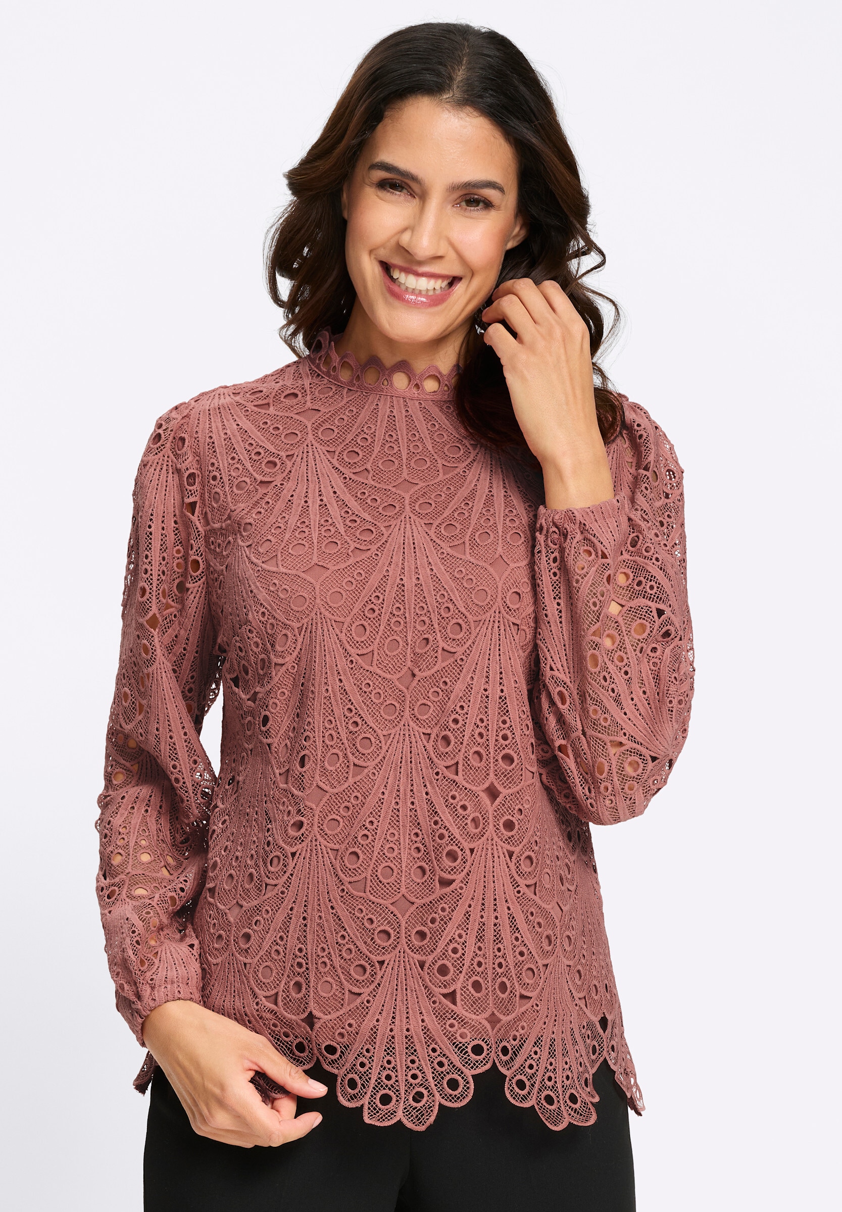 Witt Klassische Bluse »Spitzen-Bluse Spitzenbluse mit Schlingenverschluss hinten«