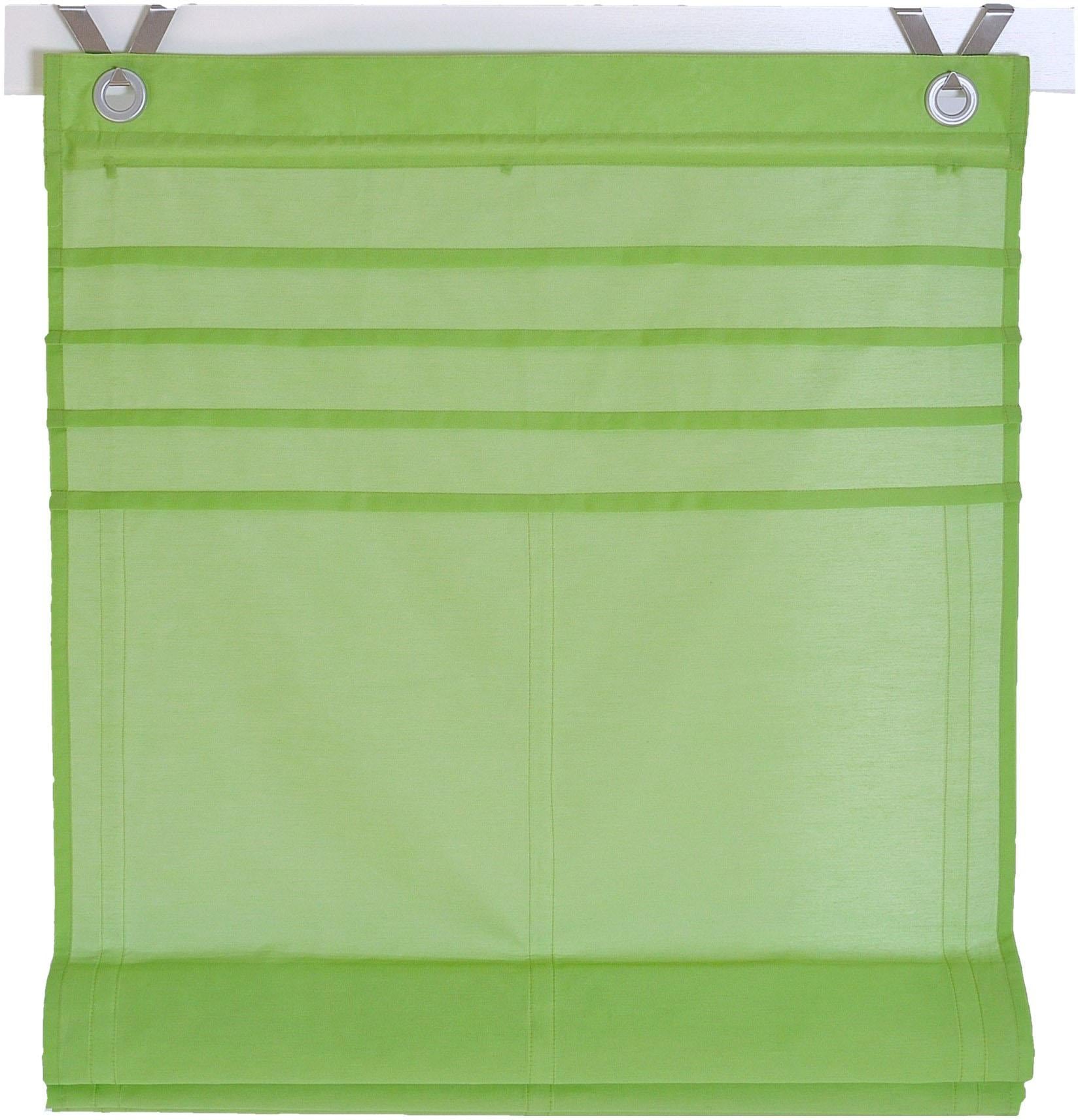 Kutti Raffrollo »Kessy Biese« mit Hakenaufhängung ohne Bohren halbtransparent, Baumwolle, Polyester, Hakenaufhängung in grün