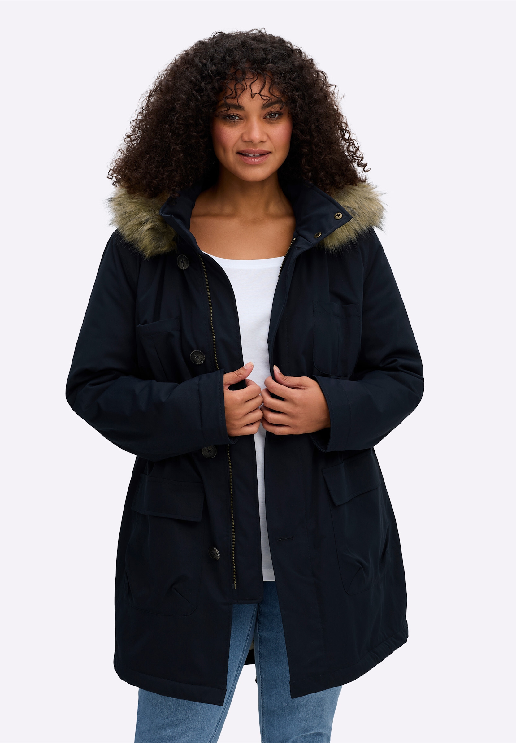 sheego by Joe Browns Parka »Outdoorjacke Parka mit Bumenstickerei am Rücken« mit Kapuze