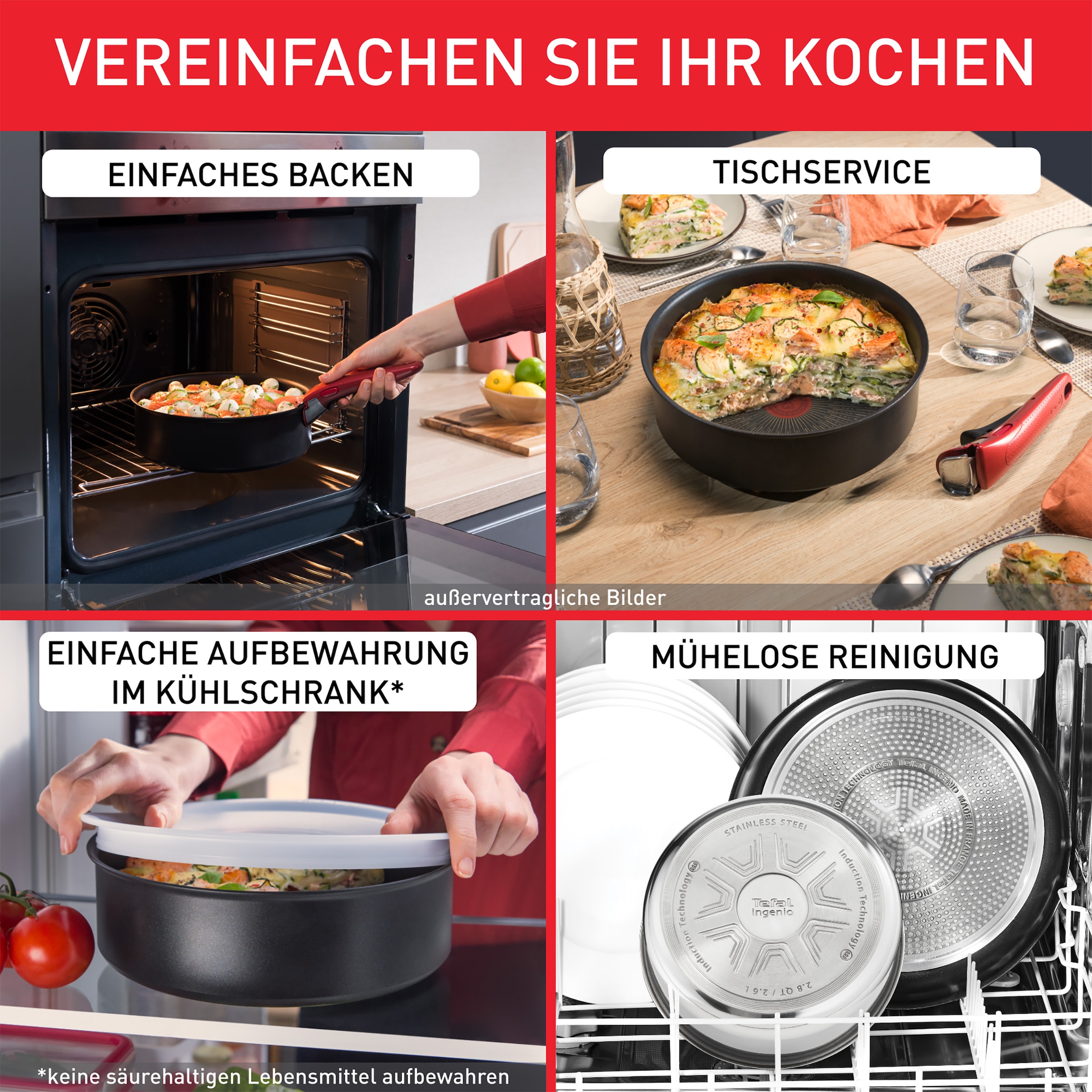 Tefal Pfannen-Set »Ingenio Intens' Ceram« Aluminium Set, 3 Stk. tlg. abnehmbarer Griff, Thermo-Signal, Induktion, made in France