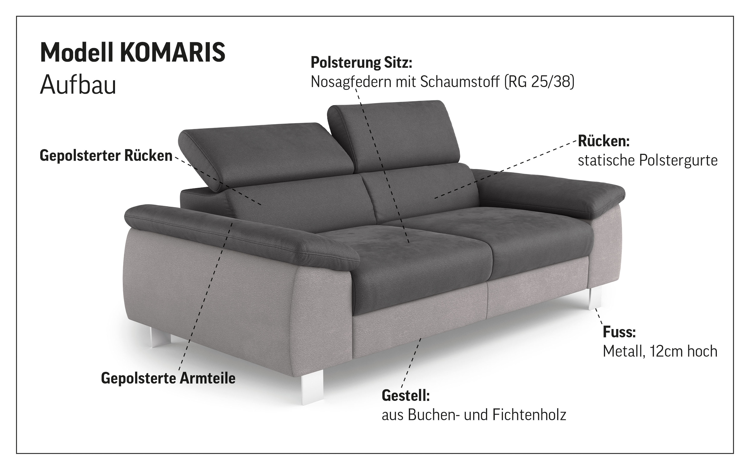 COTTA 3-Sitzer »Komaris«, mit Kopfteilverstellung