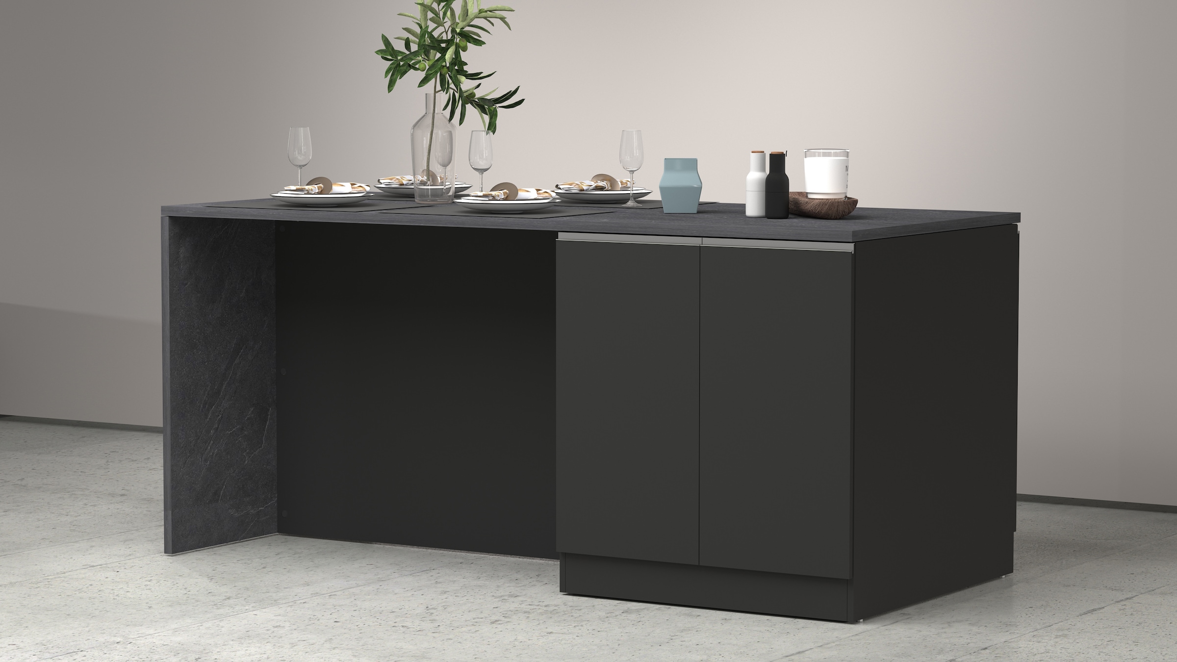 KOCHSTATION Kücheninsel »Sole,Kochinsel,Küchenarbeitsblock,Inselküche,Arbeitsinsel«, Breite 200 cm mit 4 Türen,4 Schubkästen, Aluminiumgriff