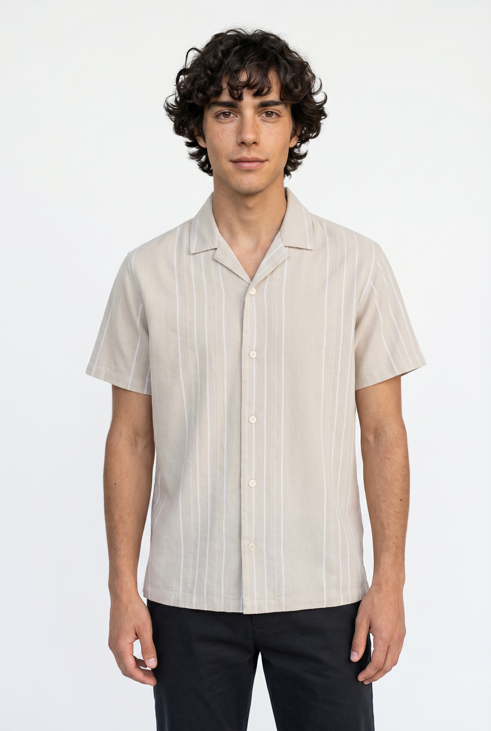 Jack & Jones Kurzarmhemd »JPRBLARIVER LINEN BL. DOBBY SS SHIRT SN« mit Resort Kragen