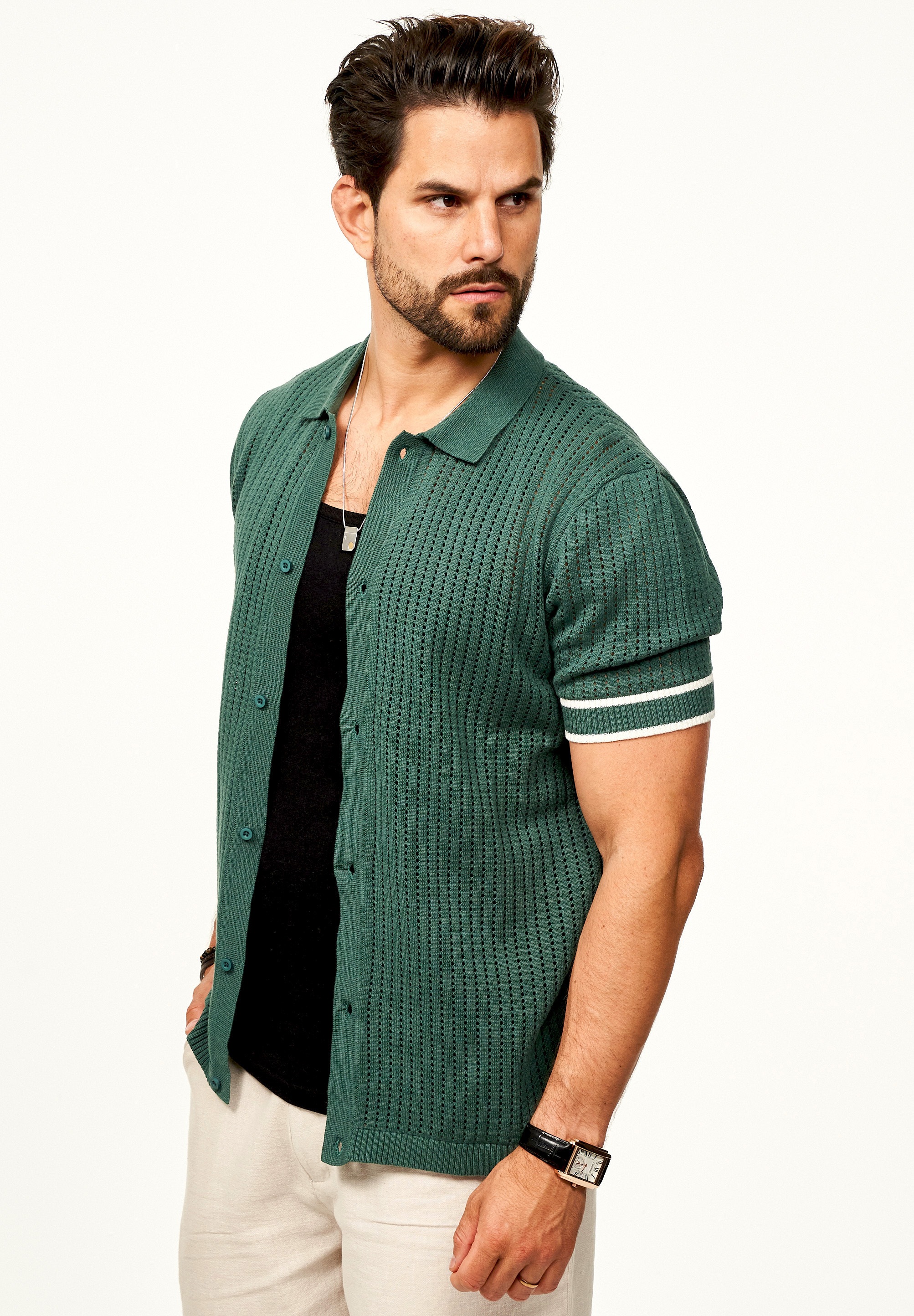 SOULSTAR Poloshirt »Kurzarm Strickhemd im Cardigan Stil mit Knopfleiste für Herren«