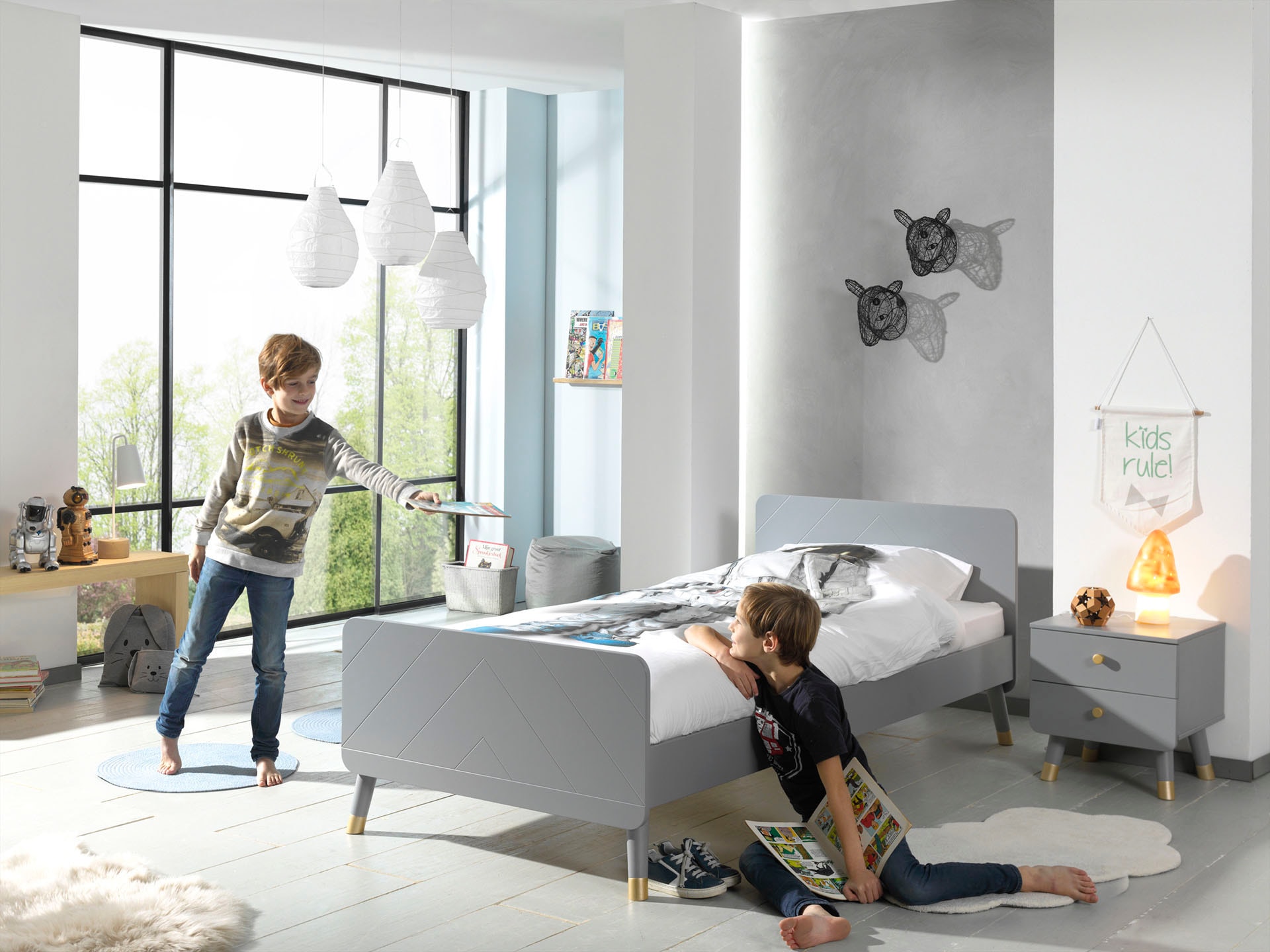 Vipack Jugendbett »Billy, Einzelbett 90/200, inkl. Rolllattenrost, modernes Design«, (B/H/T ca. 203,6x73,5x95cm, Profil-Optik in Kopf- und Fußteil), universell einsetzbar, verschiedene Farben zur Wahl