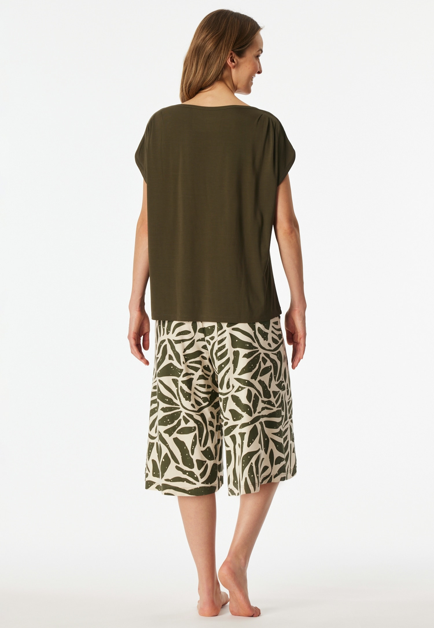 Schiesser Pyjama »Selected Premium« 2 U-Boot-Ausschnitt, 3/4-lange Hose im Culotte-Schnitt