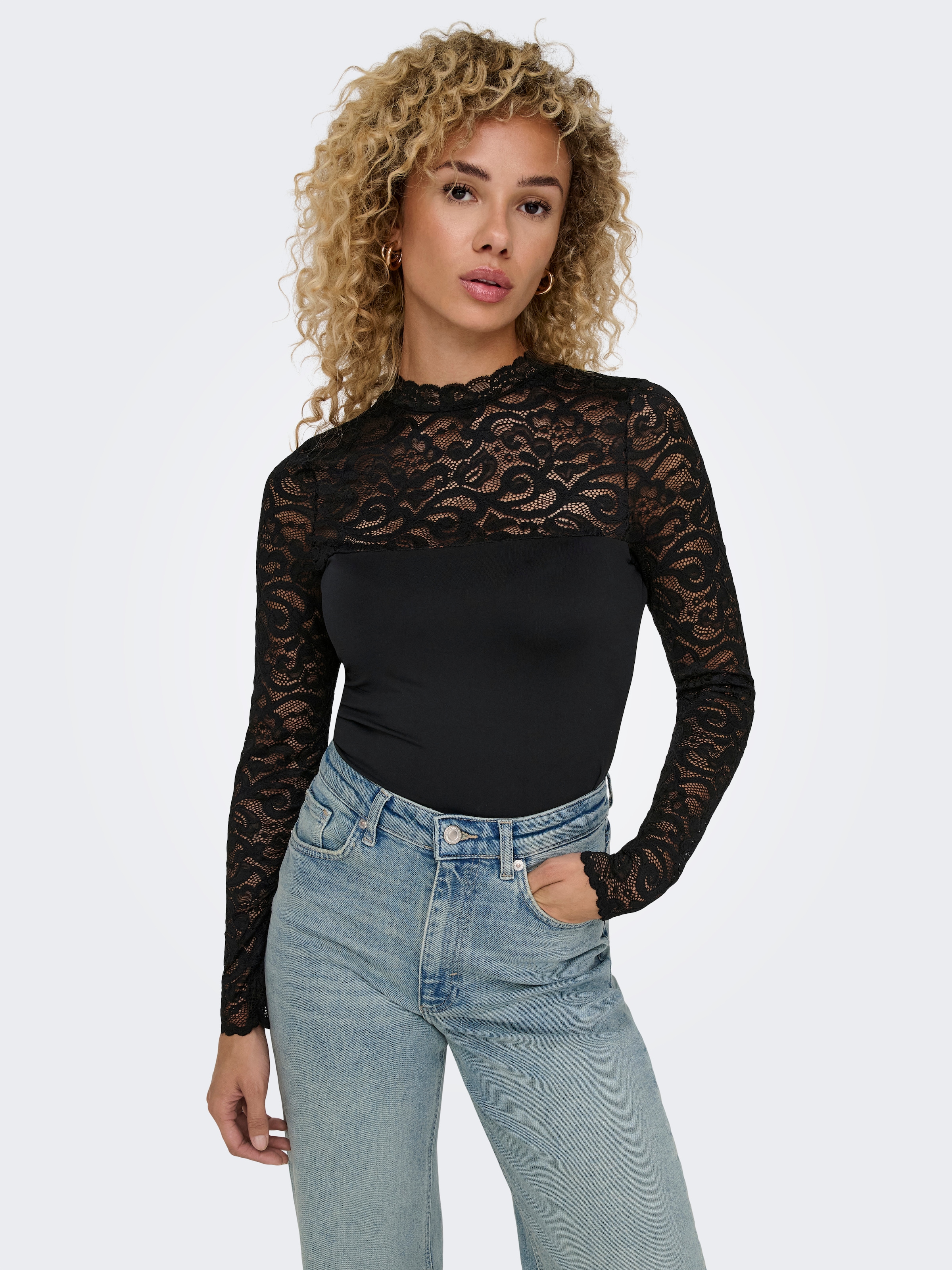 ONLY Spitzenshirt »ONLLIV L/S LACE TOP ACC«