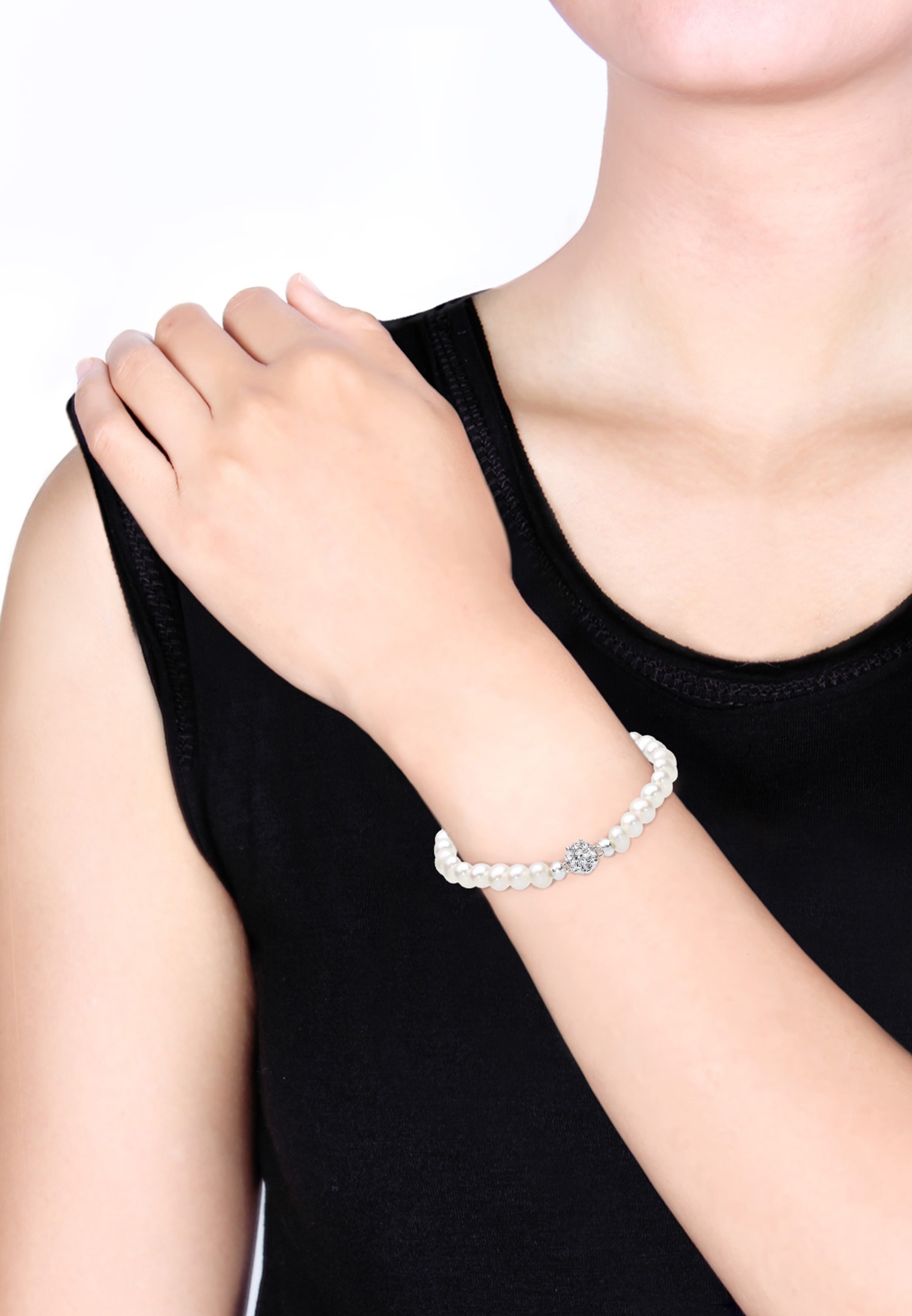 Elli Armkette »Armband Süßwasserzuchtperlen Weiß 925 Sterling Silber«