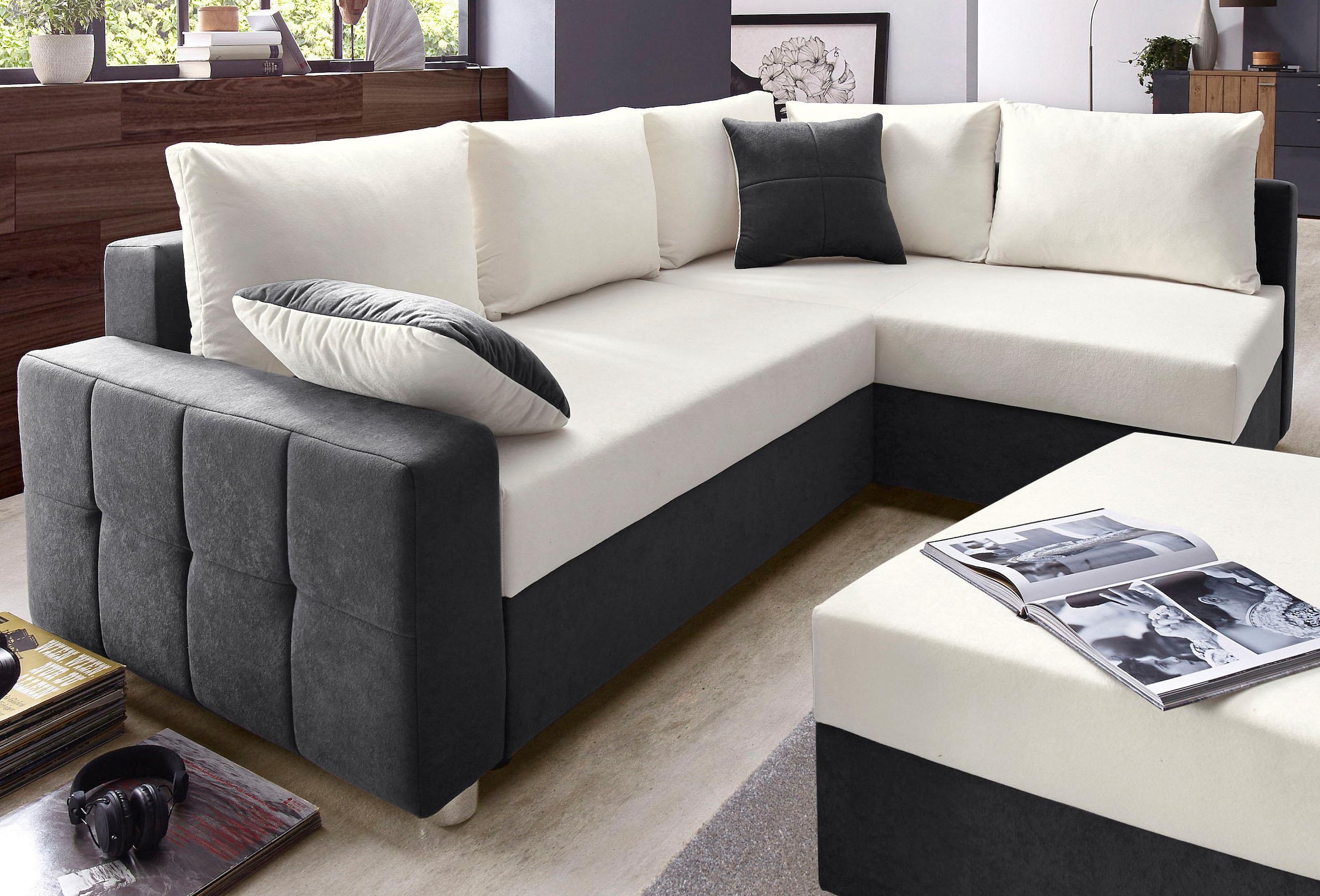 COLLECTION AB Ecksofa »Parma L-Form, B: 224 cm« Bettfunktion, Bettkasten & 2 Zierkissen, Federkern