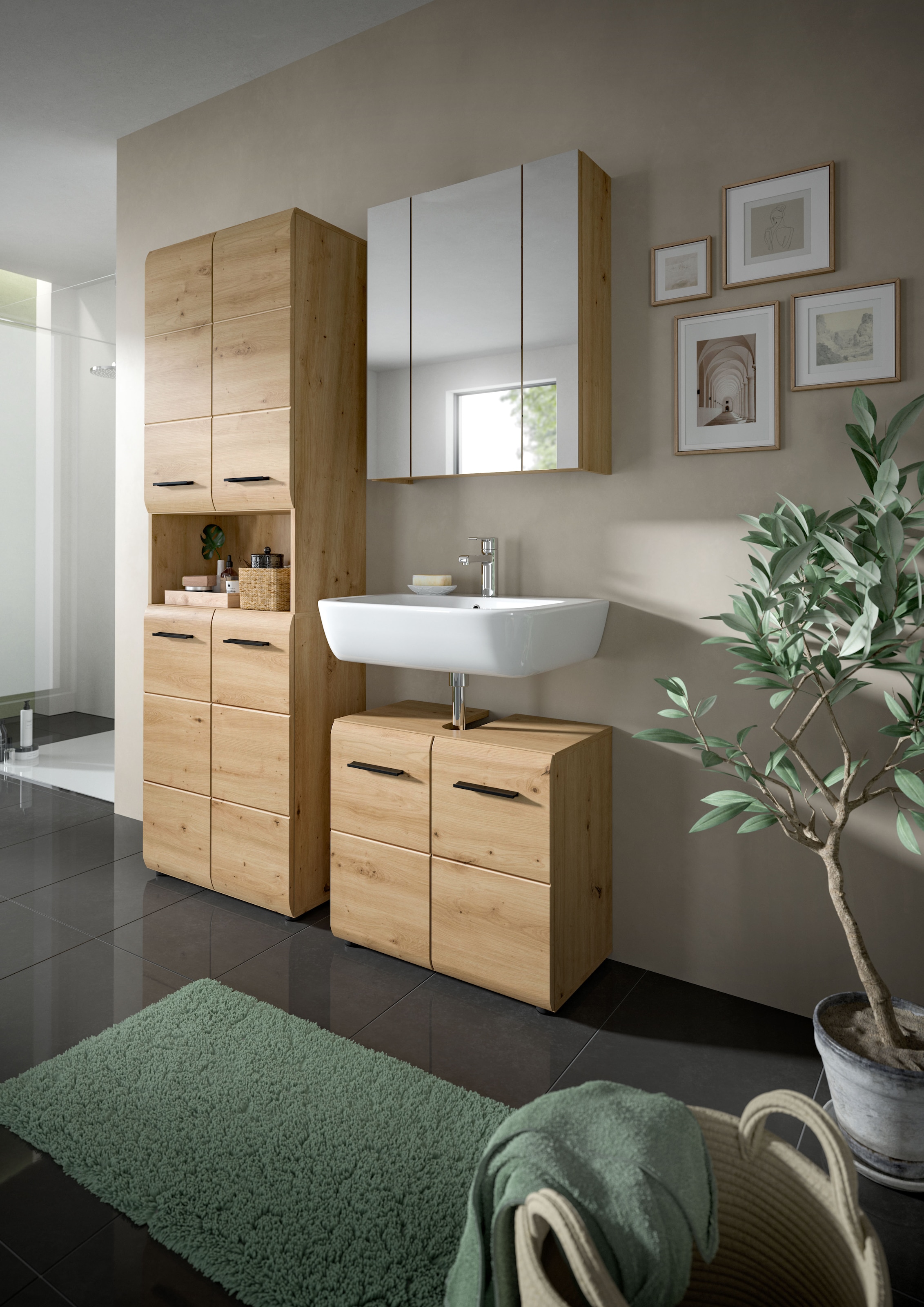 INOSIGN Waschbeckenunterschrank »FLORENZ, TOPSELLER!, Breite 60cm, 1 Einlegeboden, 2 Fächer«, (1 St., TOPSELLER!), mit Siphonausschnitt, Badmöbel, Badschrank, Schrank, Kommode, Bad