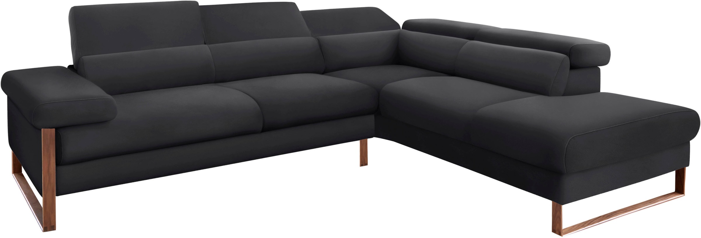 W.SCHILLIG Ecksofa »finn, Designsofa mit tollem Sitzkomfort, bequem, L-Form«, German Design Award 2016, Fußgestell Nussbaum natur, Breite 281 cm