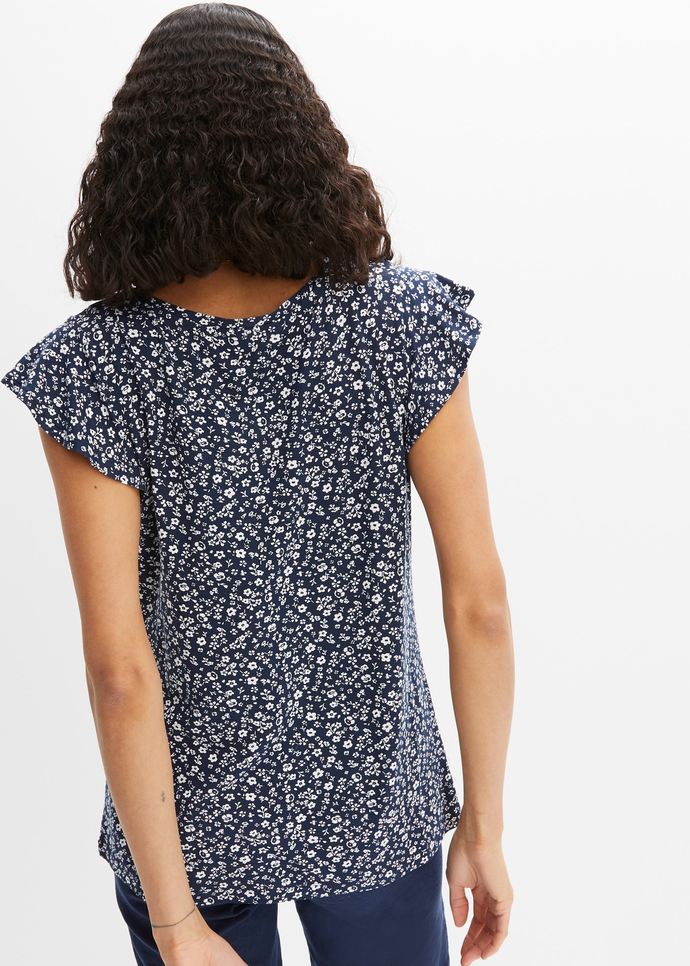 bonprix T-Shirt bequeme Passform, Kurzarm-Design, mit Volantärmeln