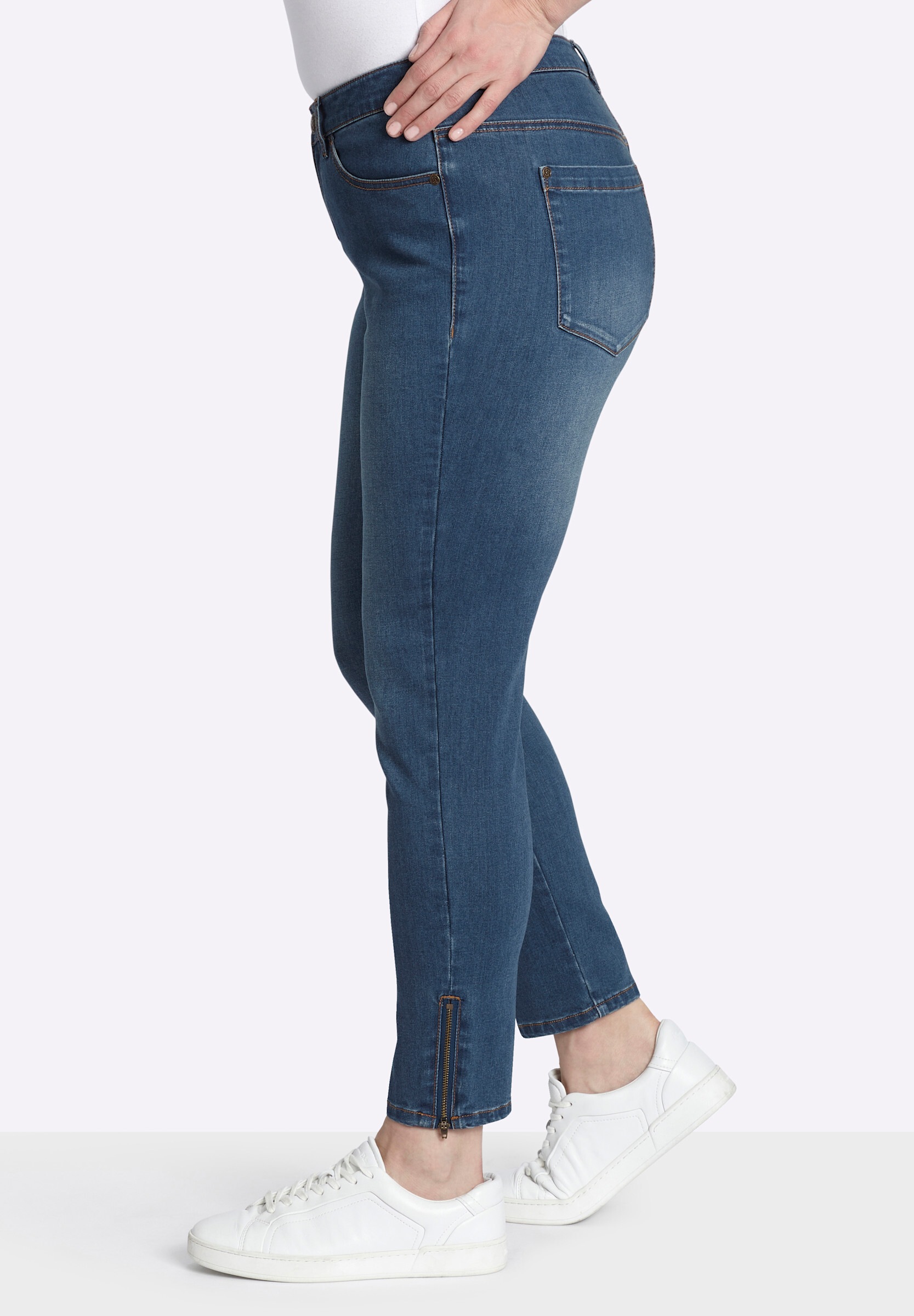 Sheego Skinny-fit-Jeans »Jeans Slim-fit-Jeans mit Zipper am Saum«