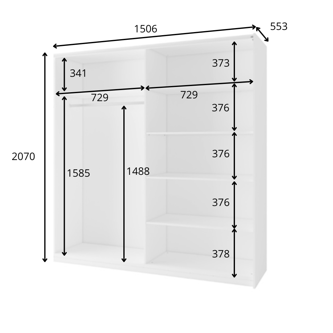 INOSIGN Kleiderschrank »Kleiderschrank Fresno mit 5 Einlegeböden, Spiegel und Kleiderstange«, Garderobe mit 2 Schwebetüren, B/H/T 150/207/62 cm