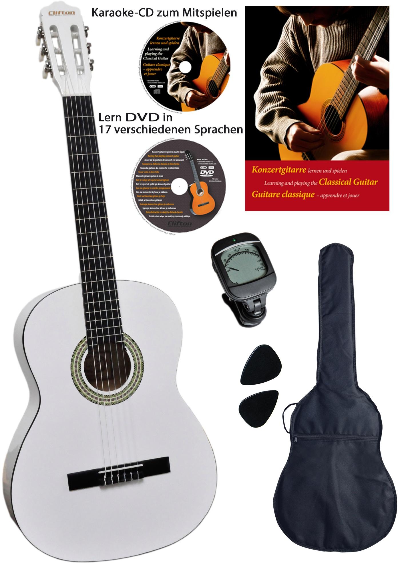 Clifton Konzertgitarre »Konzertgitarrenset White 4/4« Komplettset in weiß