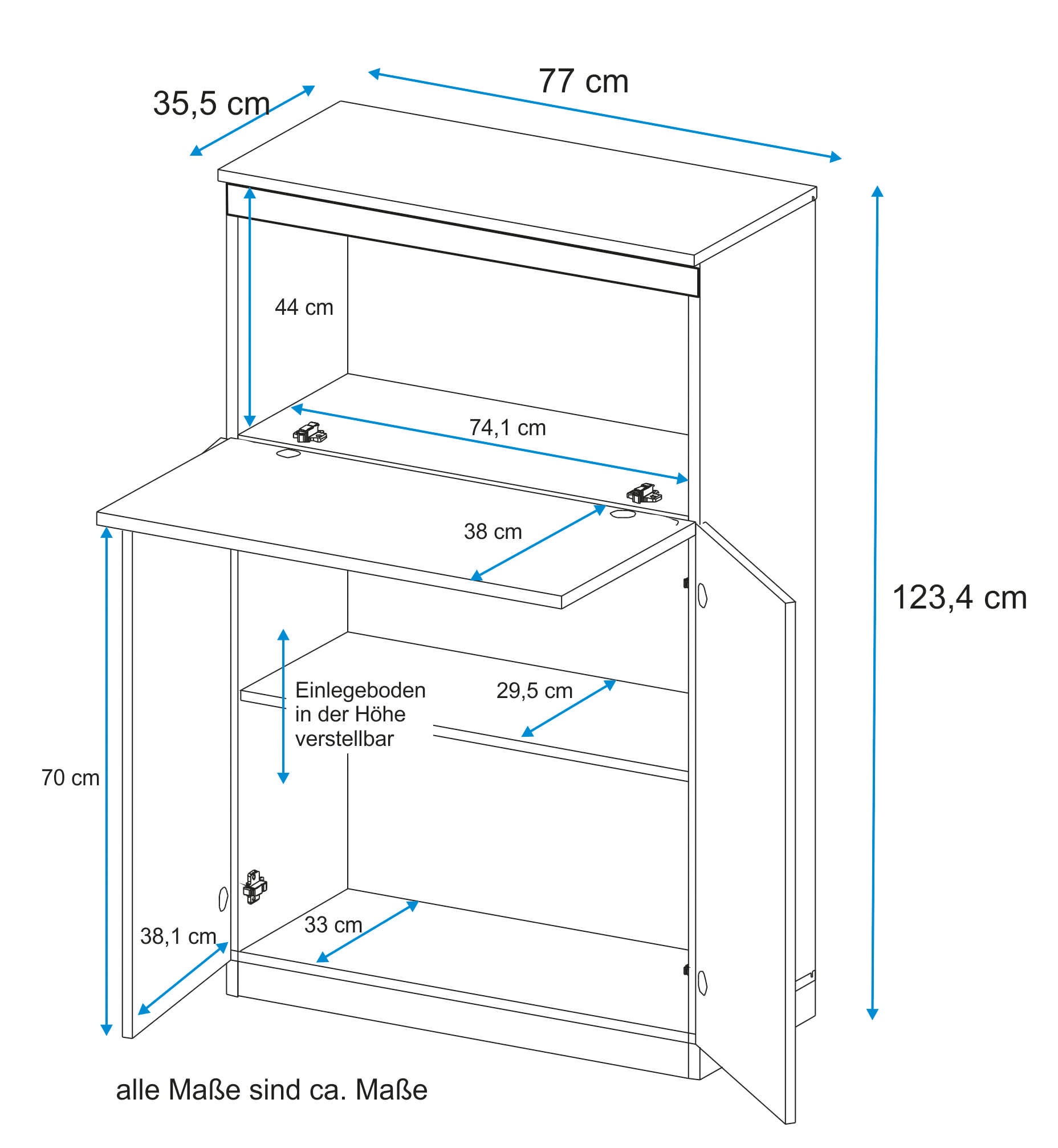 VOGL Möbelfabrik Sekretär »HANS, Schreibtisch,«, kompakter PC-Schrank im Landhausstil, Breite 78 cm, Made in Germany