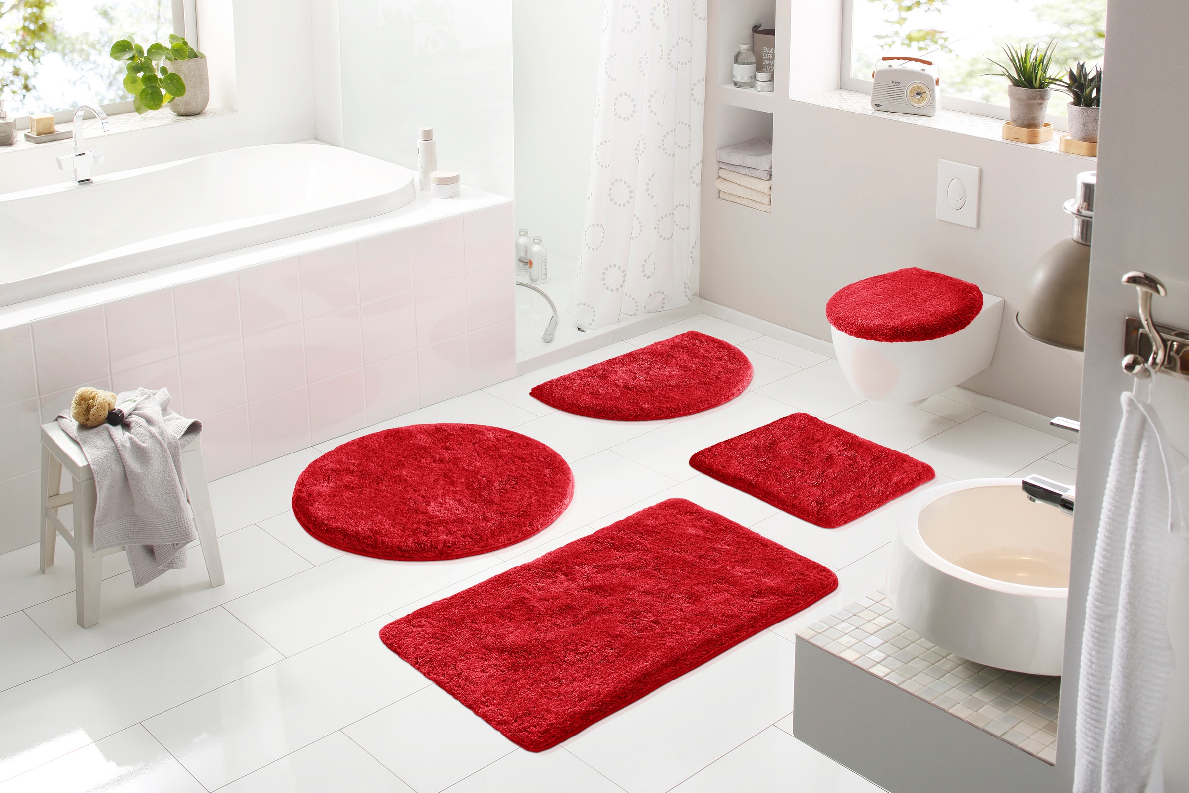 Grund Badematte »Melos, Badvorleger, Badezimmer Teppich, sehr weich« Höhe 27 mm rutschhemmend beschichtet fußbodenheizungsgeeignet melierte Optik, sehr weicher Flor, Melange-Effekt, Made in Europe