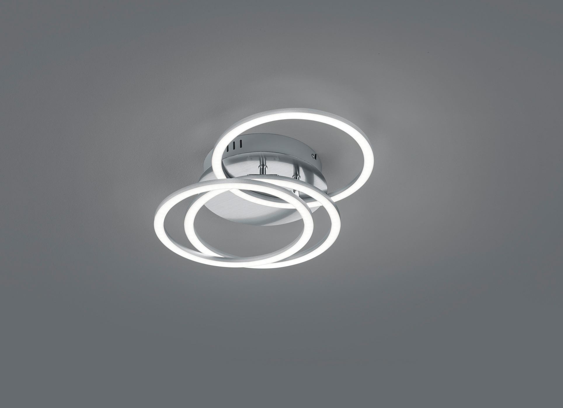 REALITY Leuchten LED Deckenleuchte »Circle«, 1 flammig, Leuchtmittel LED-Board | LED fest integriert, Deckenlampe Nickel matt mit schwenkbaren Ringen / inkl. Fernbedienung