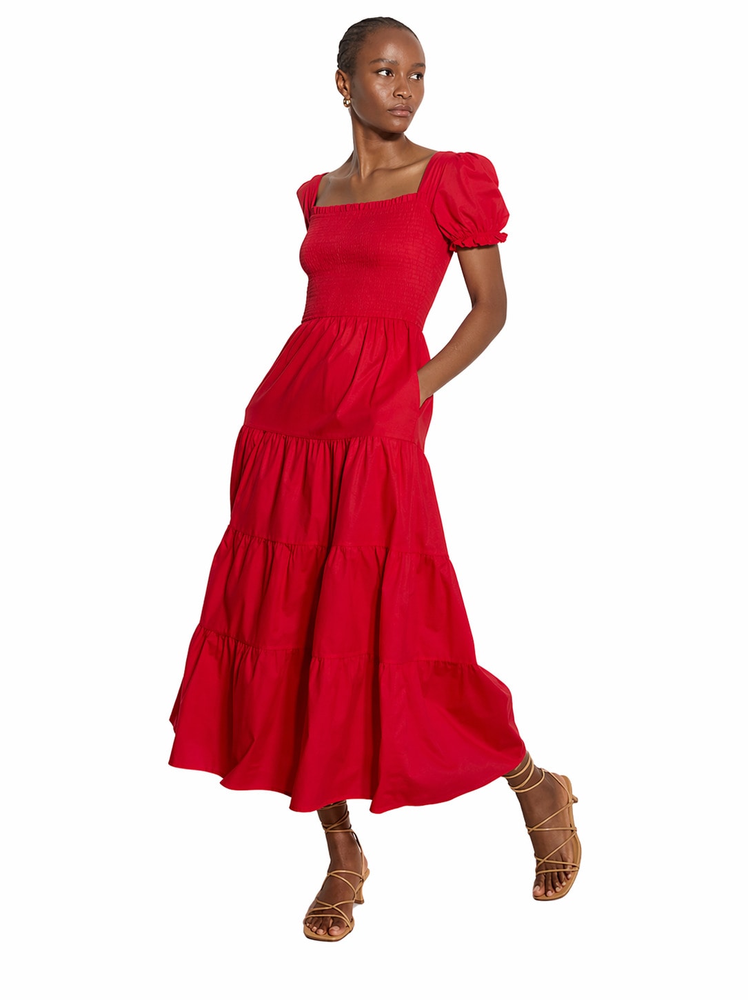 Apricot Midikleid »Midi-Kleid aus Baumwolle« mit Stufenrock