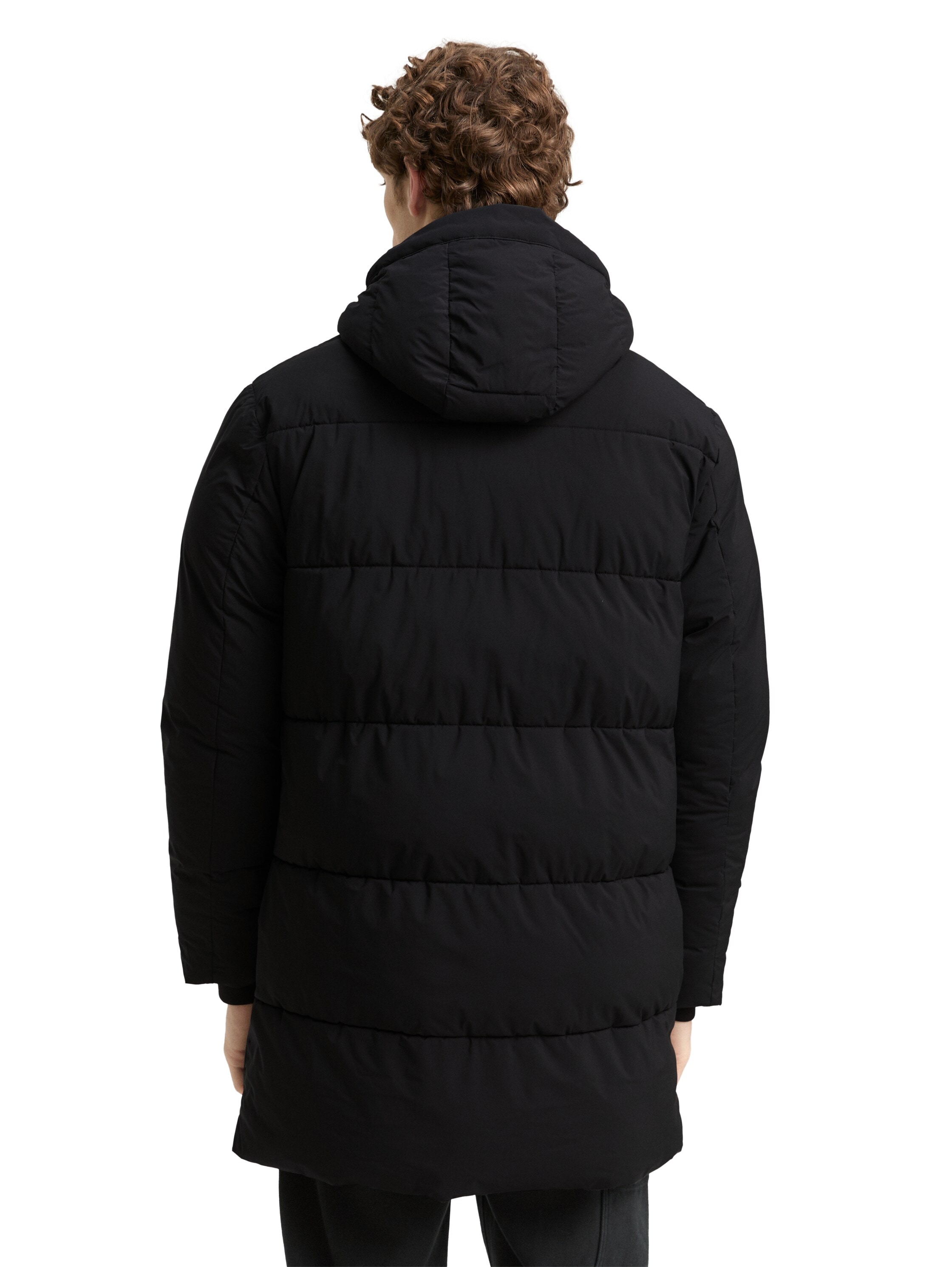 TOM TAILOR Denim Steppjacke, mit Kapuze, mit Logo Print