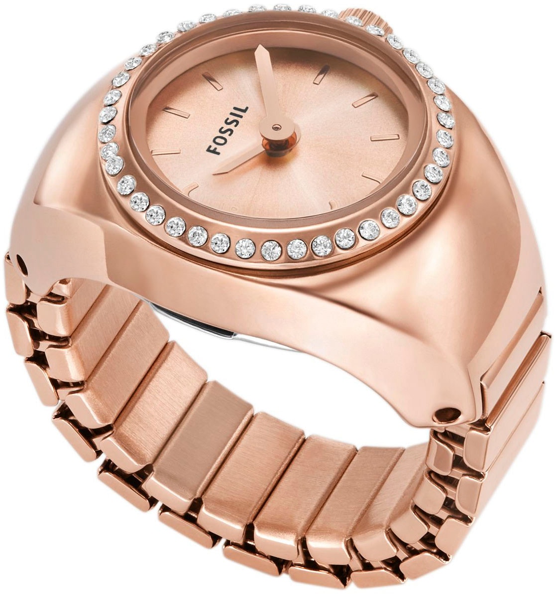 Fossil Uhrenring »WATCH RING«, Quarzuhr, Damenuhr, Edelstahl, Glassteine, Flexband, Zugband