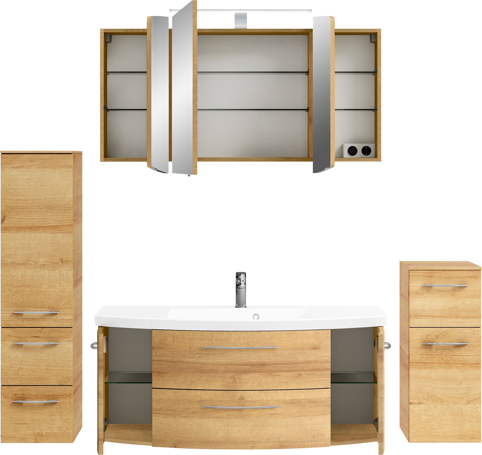 Saphir Badmöbel-Set »Cassca Sprint 4-teilig Mineralmarmor-Waschtisch mit LED-Spiegelschrank« 5 Stk. tlg.