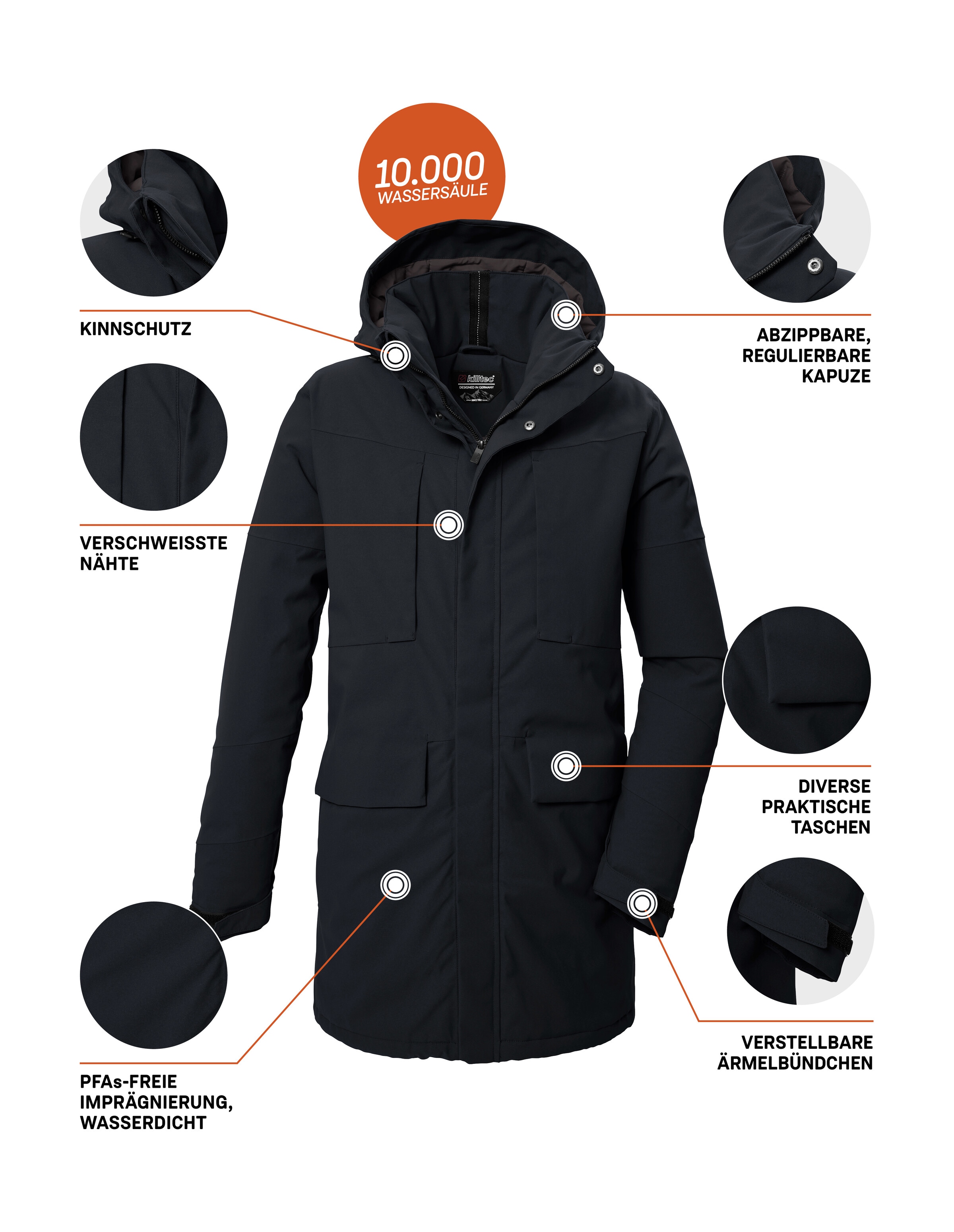 Killtec Parka »KOW 80 MN PRK«, Wasser- und winddichter Funktionsparka, atmungsaktiv, recycelt
