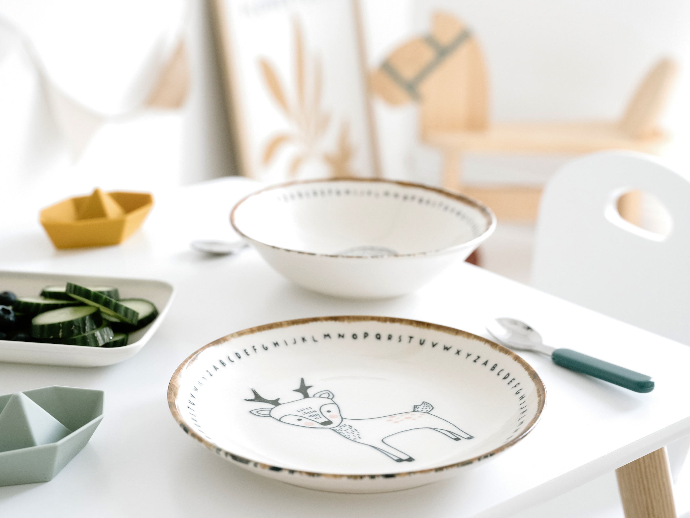 CreaTable Teller-Set »Freunde des Waldes, Teller 21 cm, 4-tlg.« Teller Set, Tierabbildungen, Nordische Ästhetik