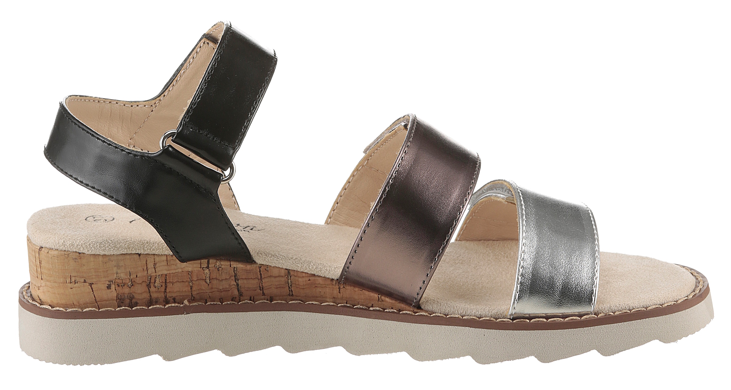 Aniston SHOES Keilsandalette, Sandale, Sommerschuh, Klettschuh, Metallic-Optik - NEUE KOLLEKTION