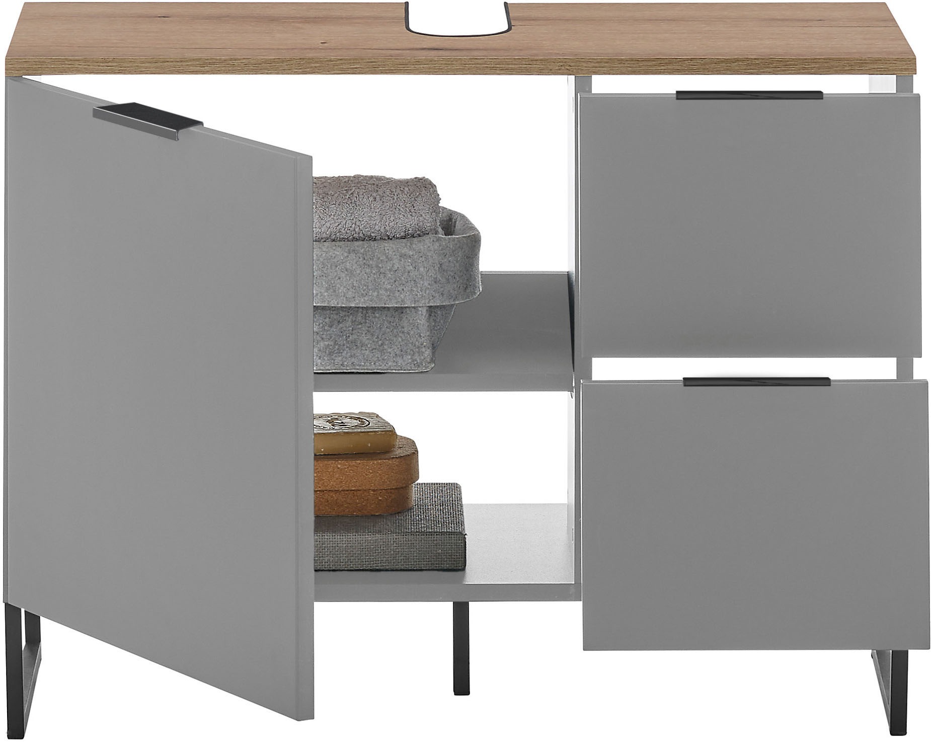 BASIC by Balculina Waschbeckenunterschrank »Denver Waschbeckenunterschrank, Badezimmerschrank BxHxT 80x60x35«, (1 St.), Breite 80 cm, Tür L/R montierbar, Softclose
