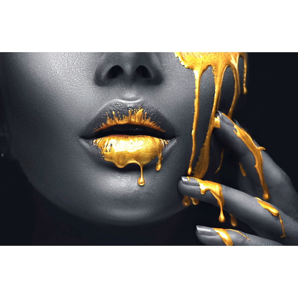 Papermoon Fototapete »GOLDENE LIPPEN-SCHMUCK ART DESIGN ABSTRAKT MUSTER KUNST«